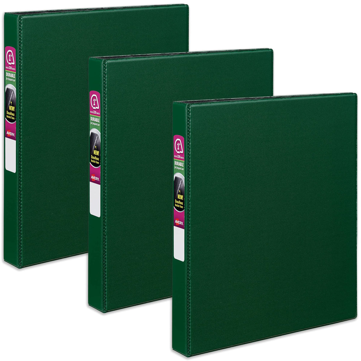 Avery Durable 3 Ring Binder, 1 Inch Slant Rings, 3 Green Binders (27253)