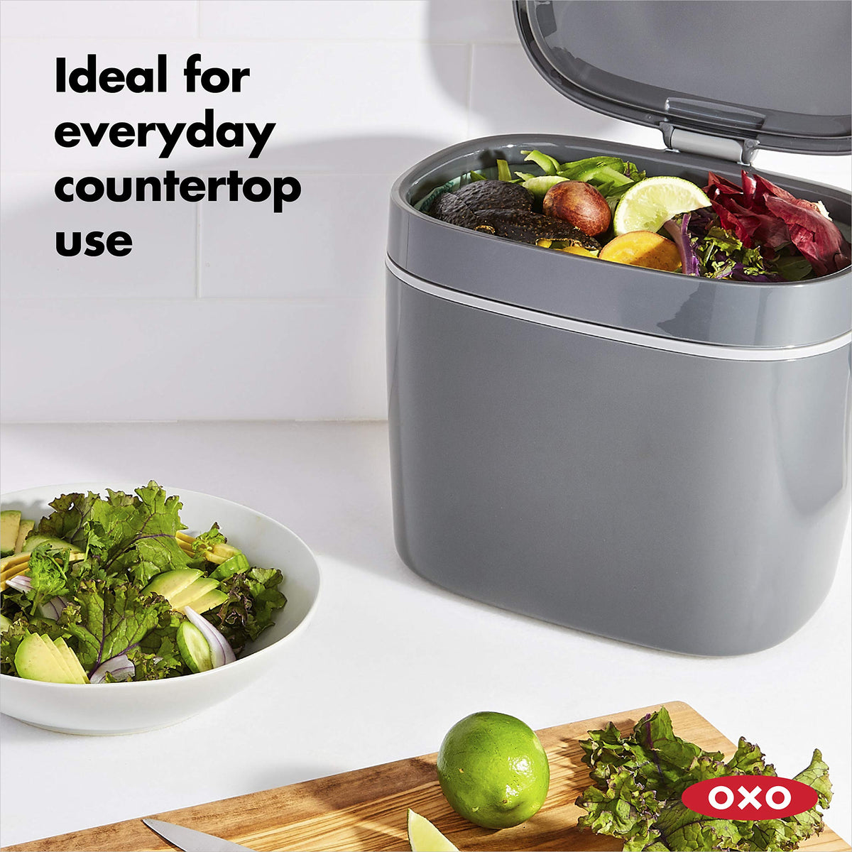 OXO Good Grips EASY-CLEAN COMPOST BIN - CHARCOAL - 1.75 GAL/6.62 L, Plastic, 8.3"L x 10.15"W x 12"H
