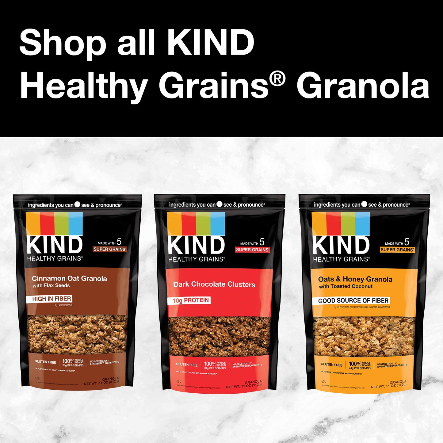 KIND Healthy Grains Granola, Dark Chocolate Clusters, Healthy Snacks, Gluten Free, 100% Whole Grains, 10g Protein, 11oz, 1 Count