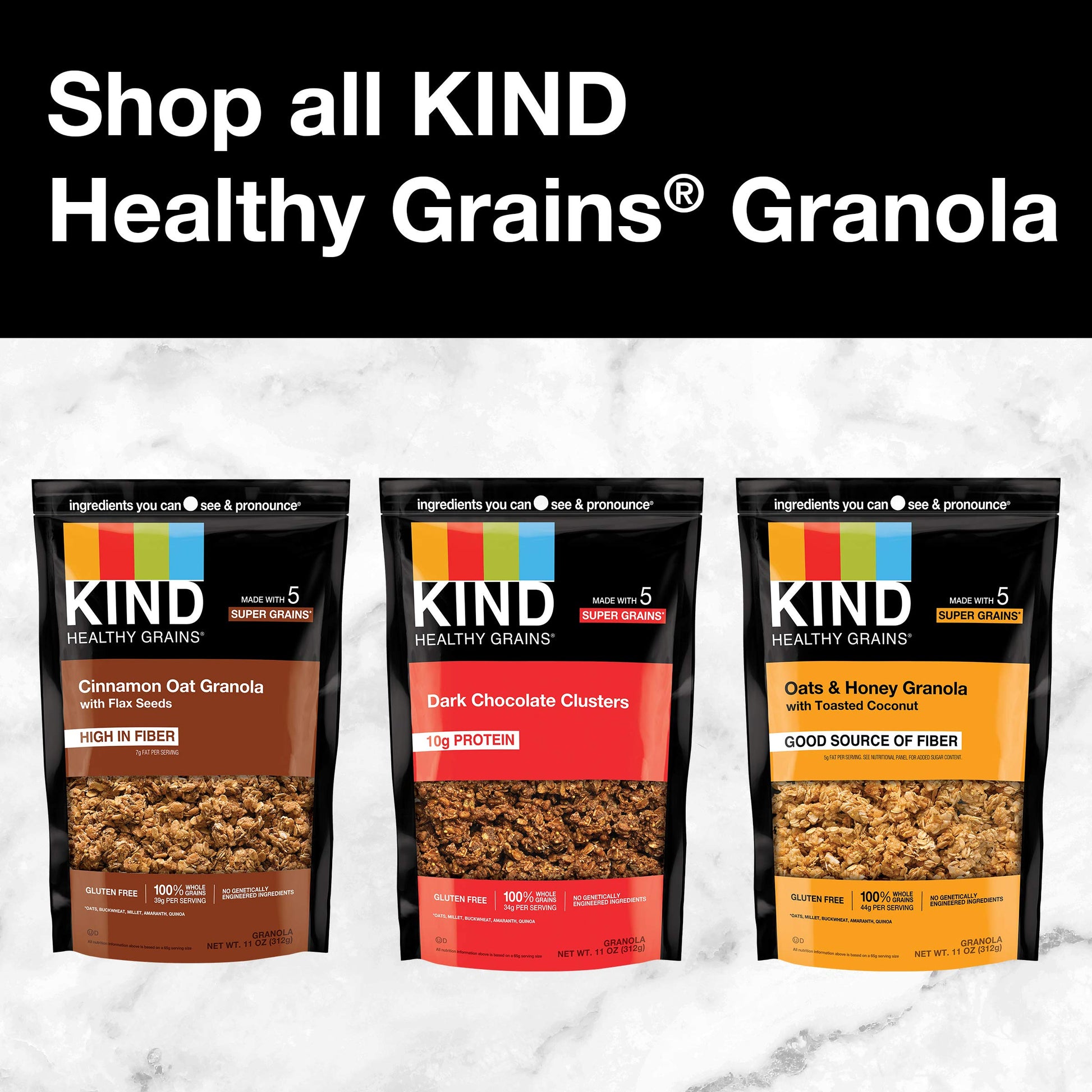KIND Healthy Grains Granola, Dark Chocolate Clusters, Healthy Snacks, Gluten Free, 100% Whole Grains, 10g Protein, 11oz, 1 Count