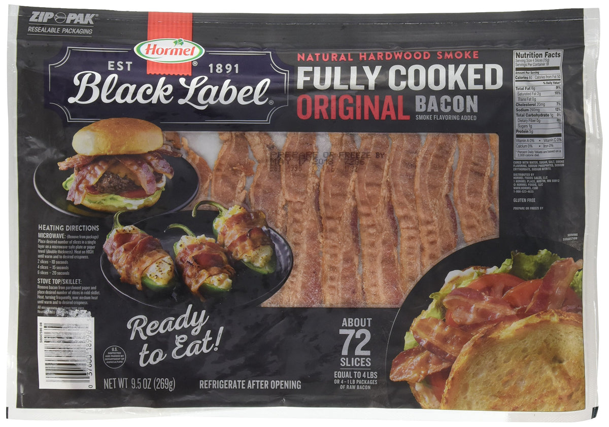 Hormel® Black Label Fully Cooked Bacon - 9.5oz 72 ct