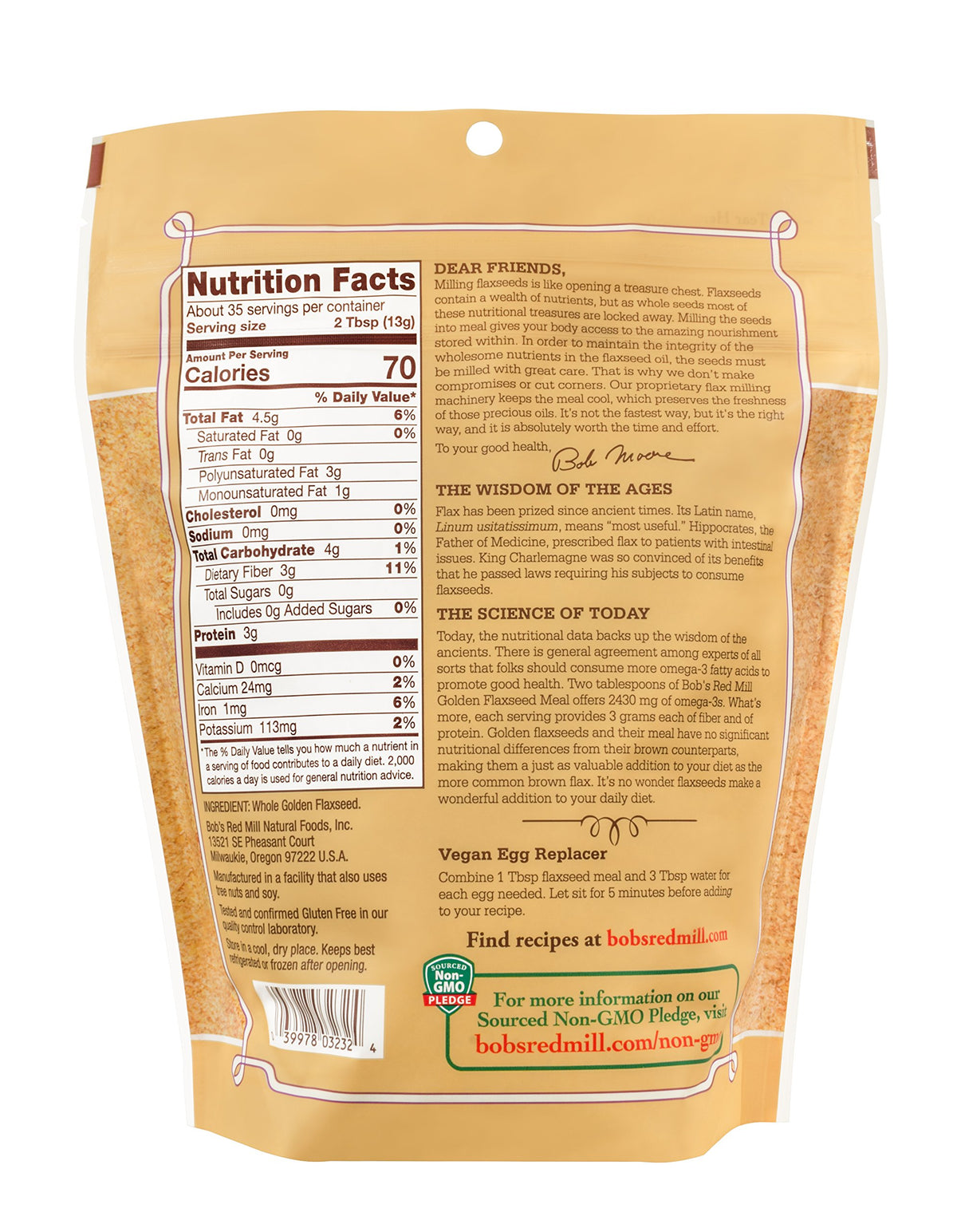 Bob's Red Mill Golden Flaxseed Meal, 16oz (Pack of 1) - Non GMO, Vegan, Paleo Friendly, Keto Friendly, Kosher