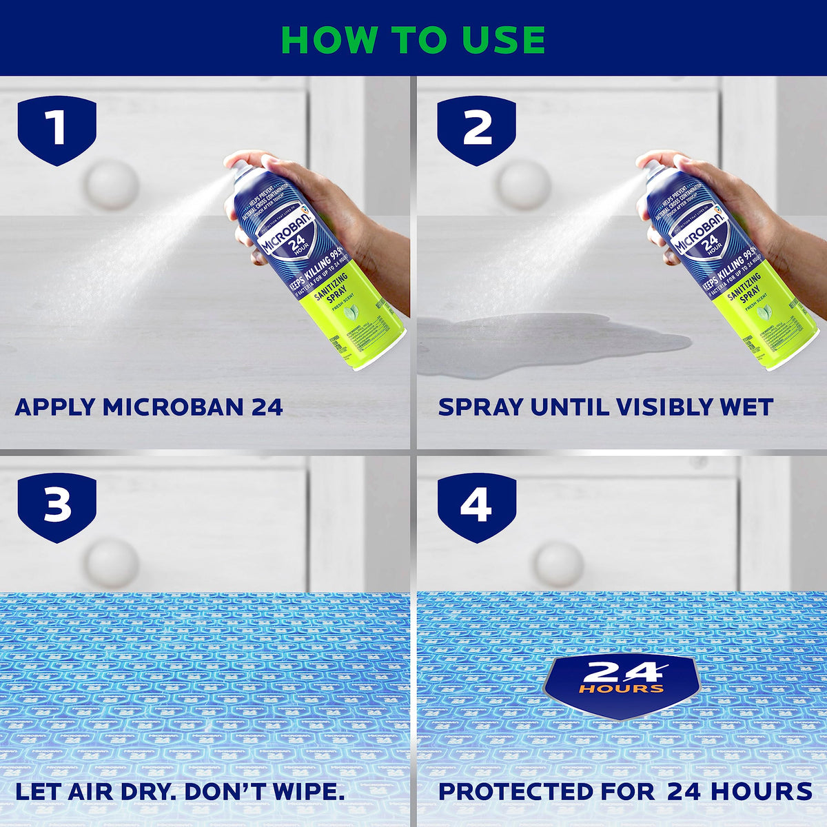 Microban 24 Hour Disinfectant Sanitizing Spray, Fresh Scent, 15oz