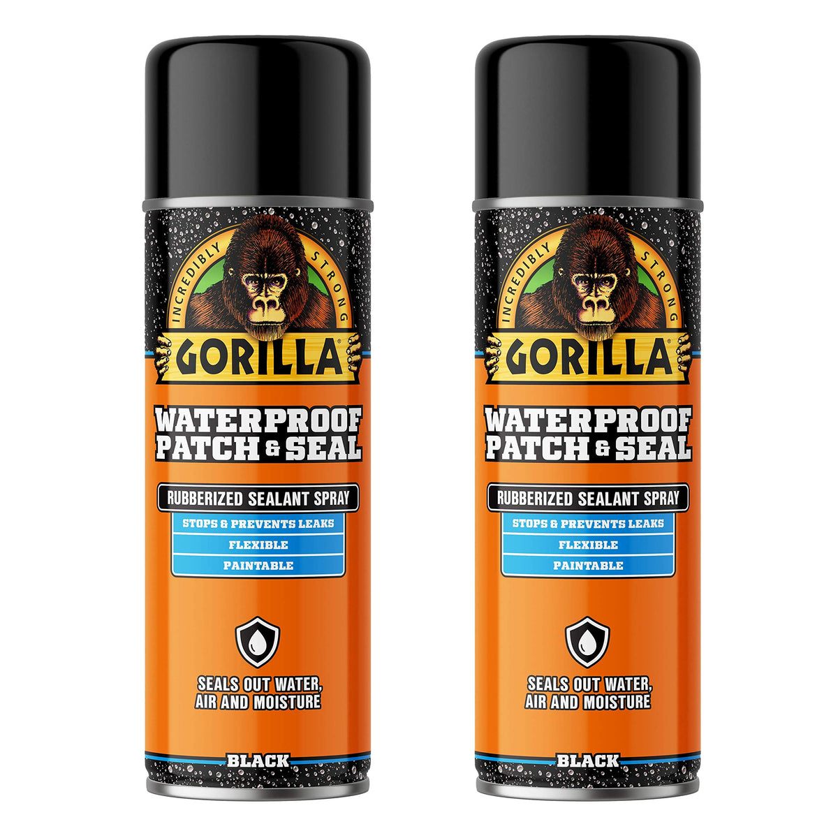 Gorilla Waterproof Patch & Seal Rubberized Sealant Spray, Black, 16 Ounce (Pack of 2) - Seals Out Water, Air, and Moisture