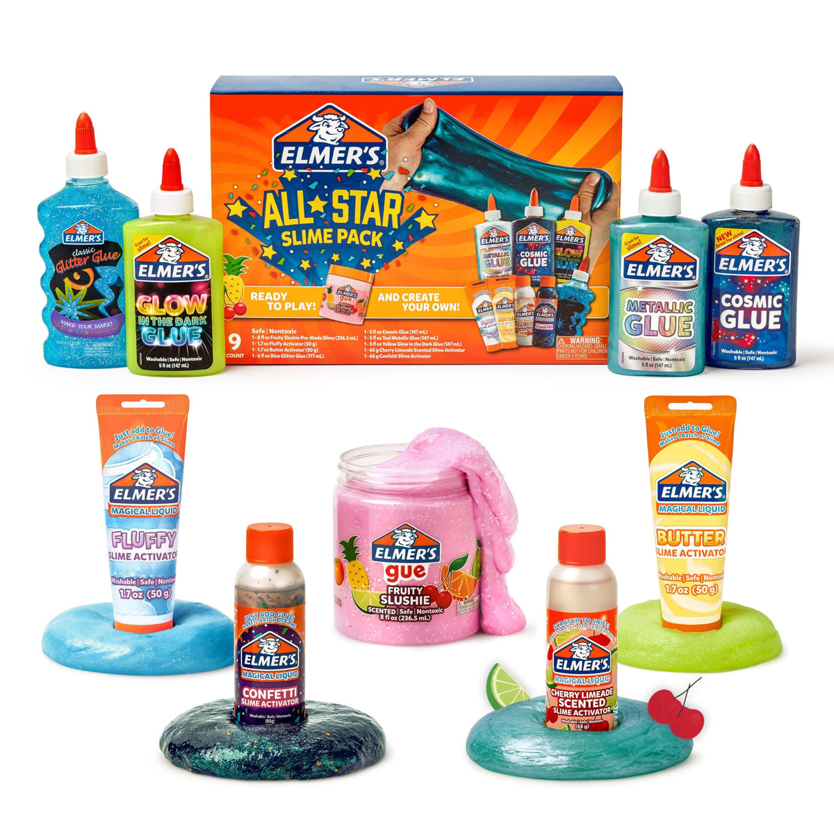 Elmer’s All-Star Slime Kit Includes Liquid Glue Activator and Premade Slime 9 Count