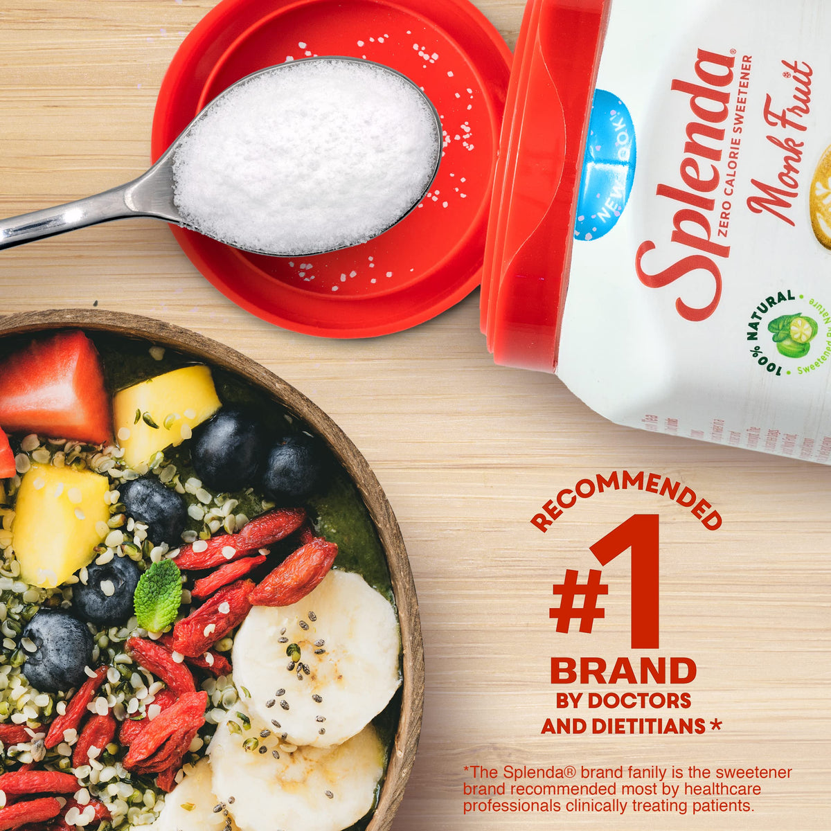 SPLENDA Monk Fruit Zero Calorie Plant Based Granulated Sweetener Jar, 9.8 oz