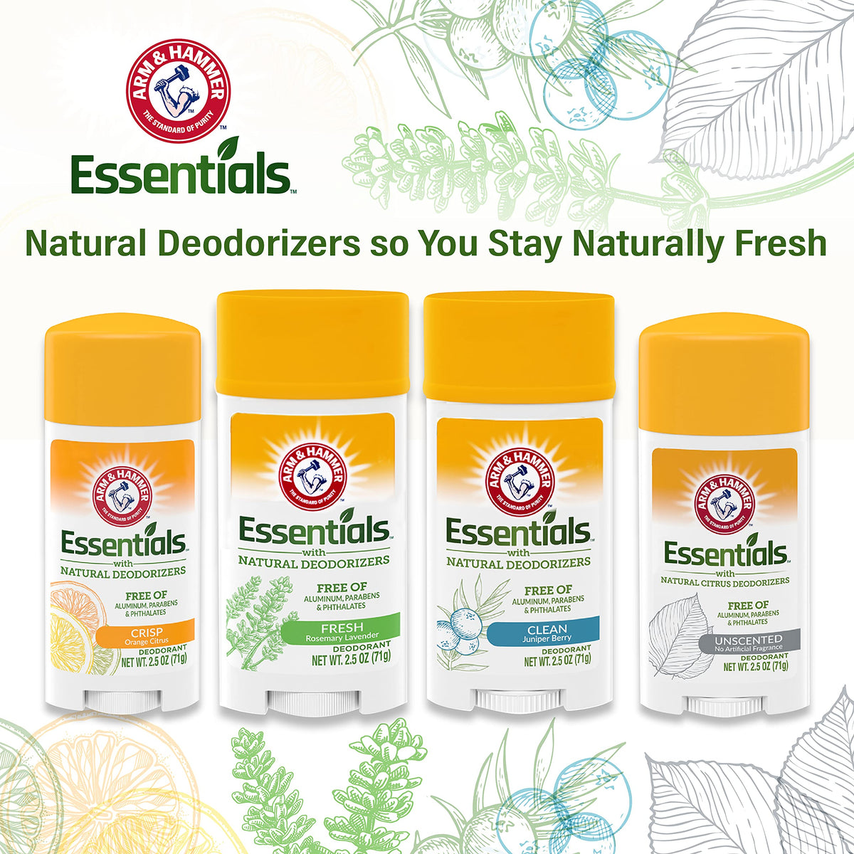 ARM & HAMMER Essentials Natural Deodorant Unscented 2.50 oz (Pack of 9)