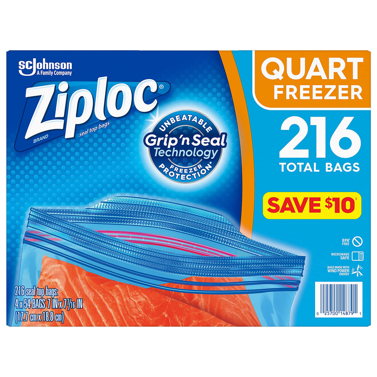 Ziploc Double Zipper Quart Freezer Bags, 216 Count