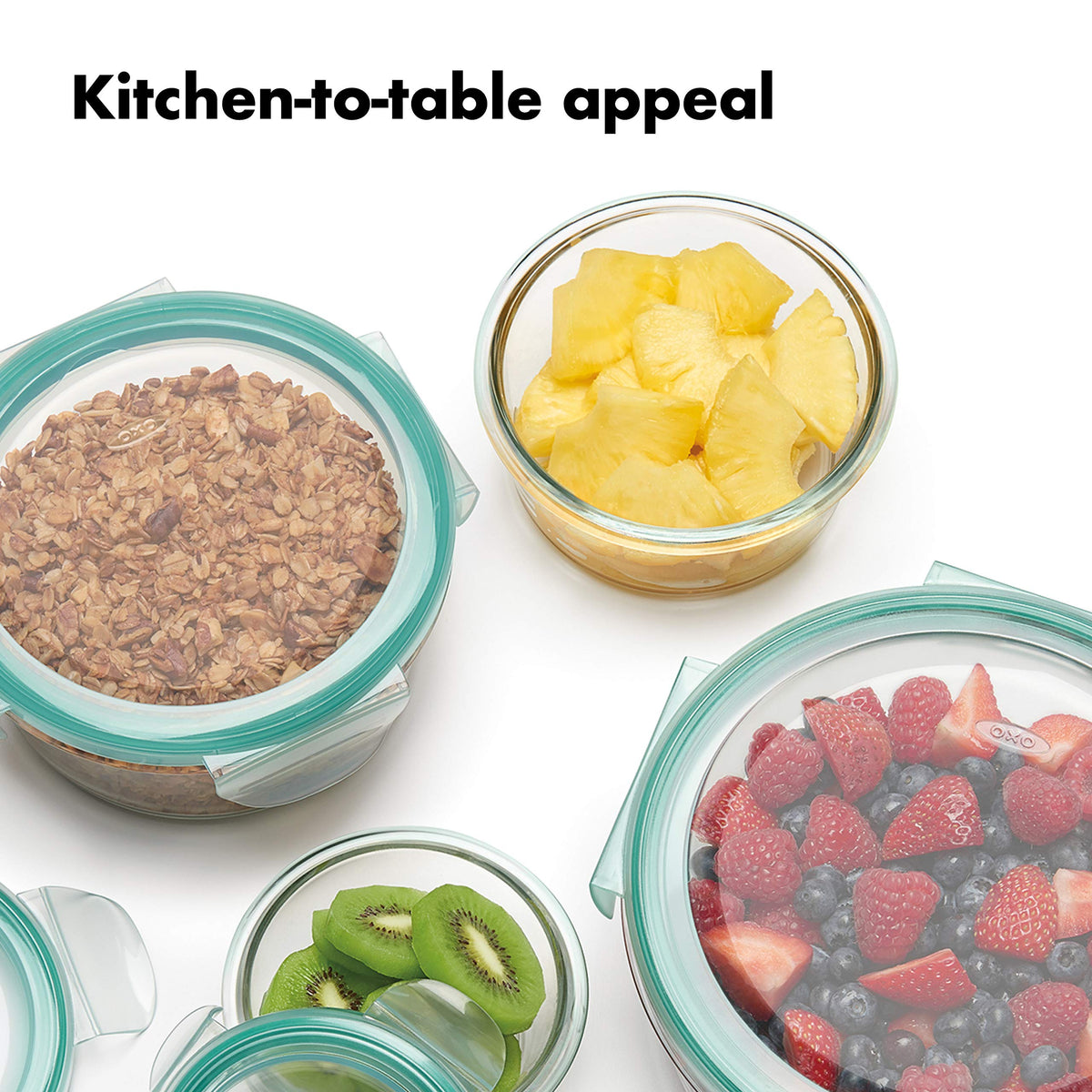 OXO Good Grips 8 Piece Smart Seal Airtight Glass Round Container Set,Blue