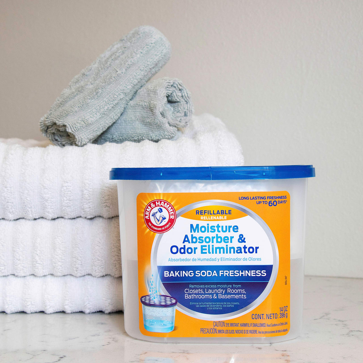 Arm & Hammer AH Refillable Tub 2-14 OZ Amazon Moisture Absorber, 2 Count, White,Blue, 28 Oz
