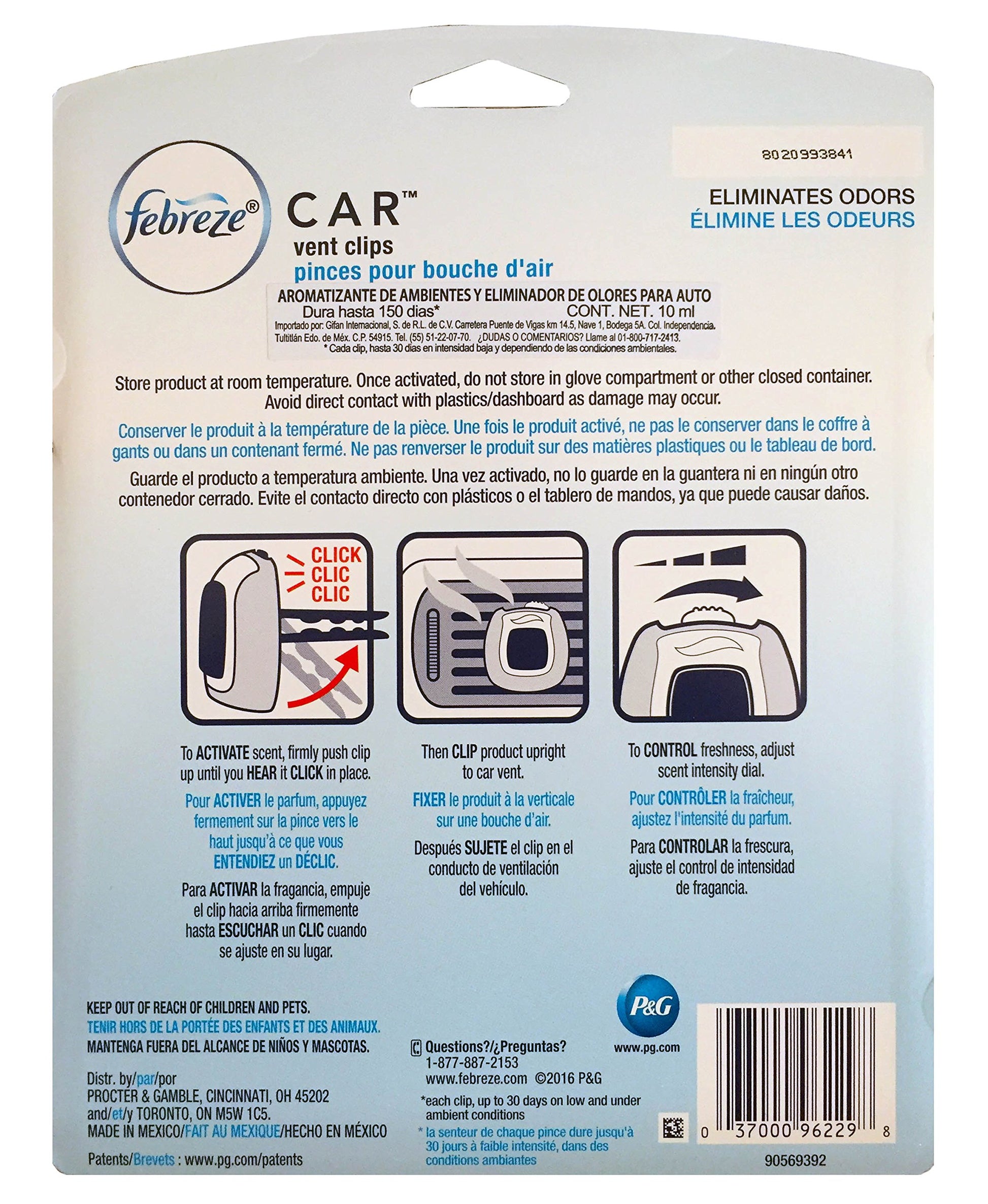 Febreze Car Air Freshener, Set of 5 Clips, Linen & Skyup to 150 Days (Packaging May Vary)
