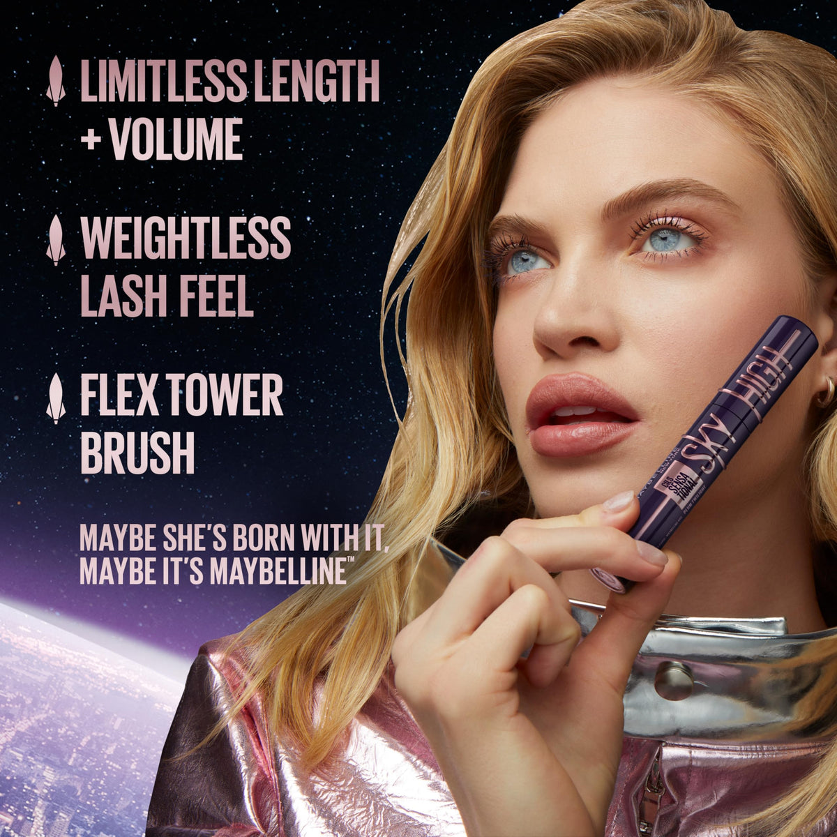 Maybelline Lash Sensational Sky High Washable Mascara, Volumizing, Lengthening, Defining, Curling, Multiplying, Buildable Mascara Make Up Formula, Blue Mist, 1 Count