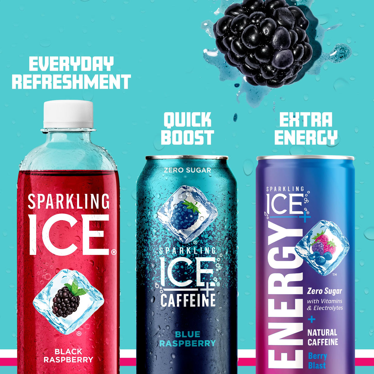 Sparkling Ice Caffeine Variety Pack, Flavored Sparkling Water, Zero Sugar, with Vitamins and Antioxidants, 16 fl oz, 12 count (Citrus Twist, Black Raspberry, Blue Raspberry, Strawberry Citrus)