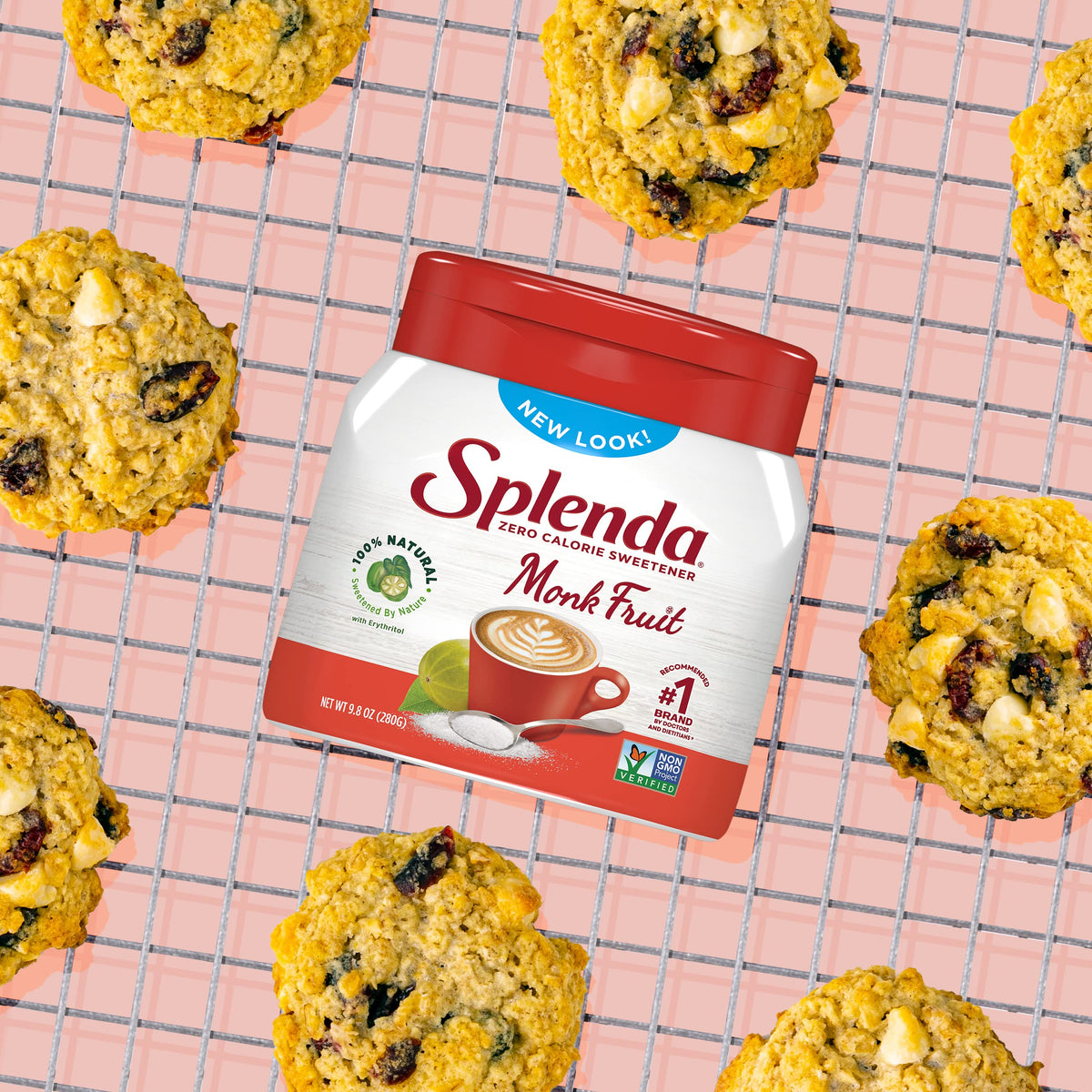 SPLENDA Monk Fruit Zero Calorie Plant Based Granulated Sweetener Jar, 9.8 oz