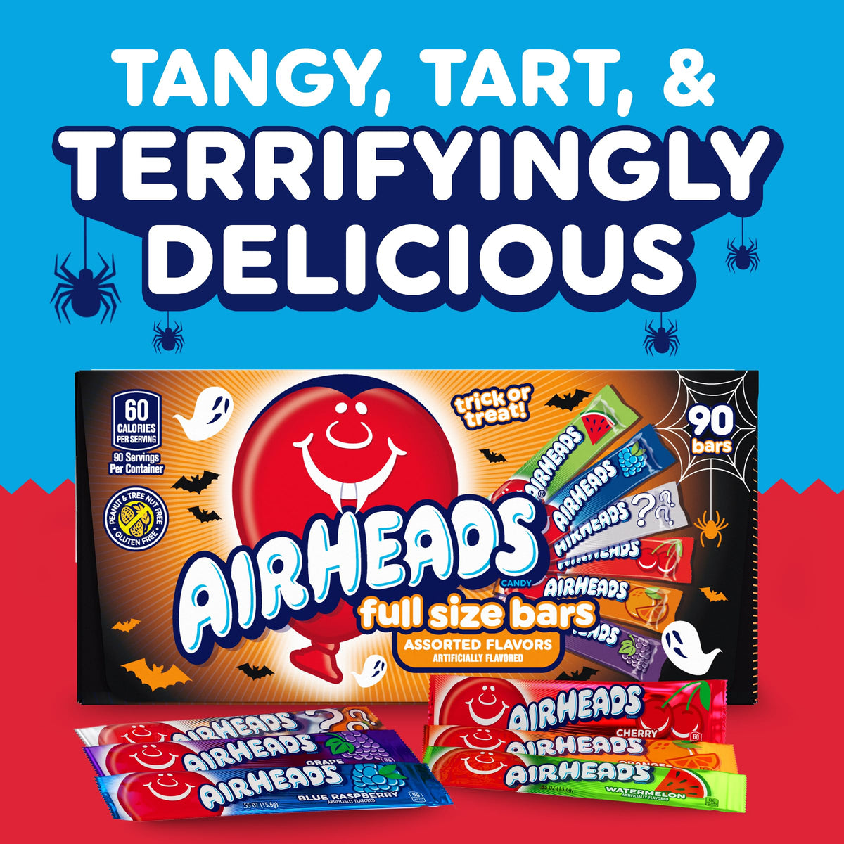Airheads Candy Bars, Halloween Variety Box, Chewy Full Size Fruit Taffy, Trick or Treat Mega Box, 90 Individually Wrapped Full Size Bars (Packaging May Vary)