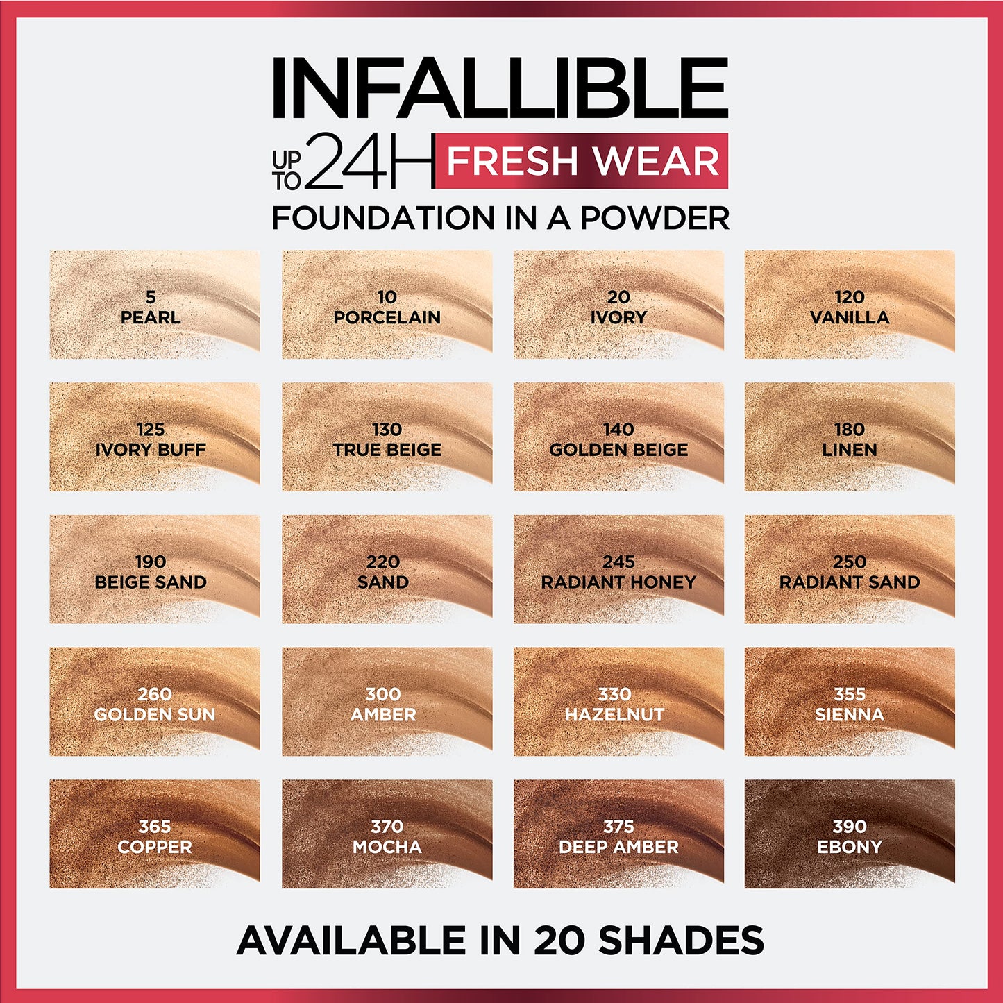 L'Oreal Paris Makeup Infallible Fresh Wear Foundation in a Powder, Up to 24H Wear, Waterproof, Porcelain, 0.31 oz.