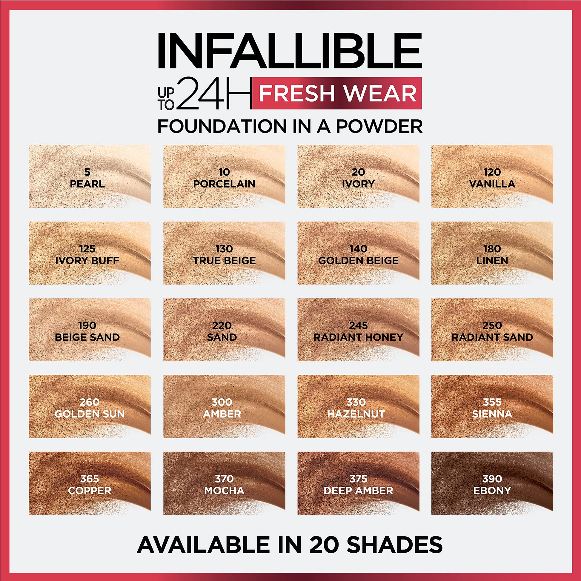 L'Oreal Paris Makeup Infallible Fresh Wear Foundation in a Powder, Up to 24H Wear, Waterproof, Porcelain, 0.31 oz.