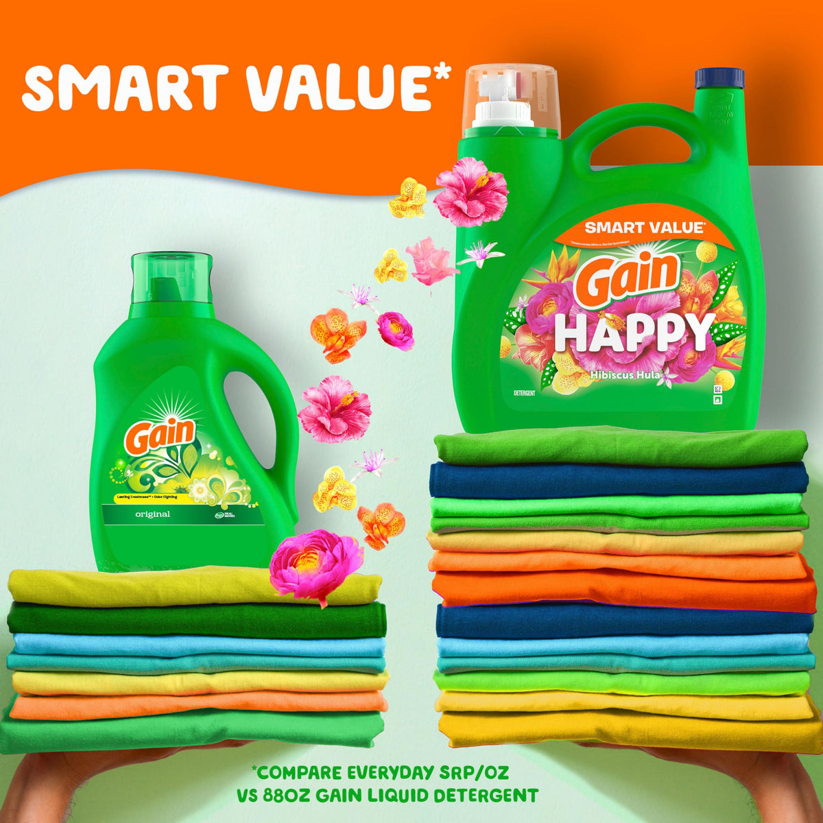 Gain Liquid Laundry Detergent, Happy, HE Compatible, 154 fl oz, 107 Loads