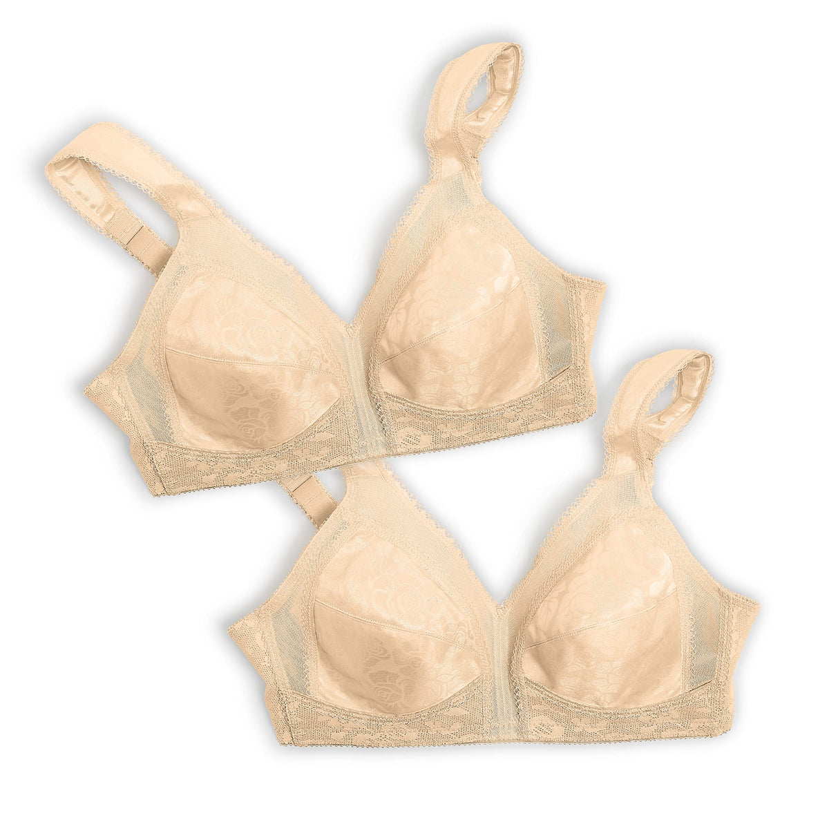 Playtex Women 18 Hour Comfort-Strap Wireless, Full-Coverage Bra, Single, Natural Beige/Natural Beige, 2-Pack, 42DD