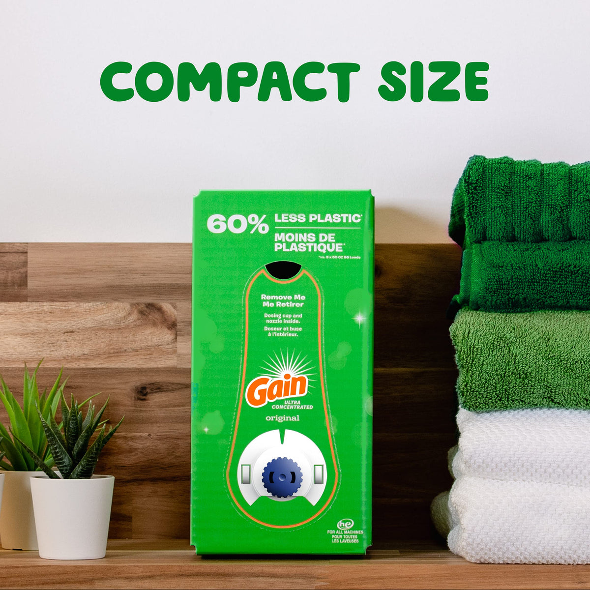 Gain Laundry Detergent Liquid Soap Eco-Box, Ultra Concentrated High Efficiency (HE), Original Scent, 96 Loads