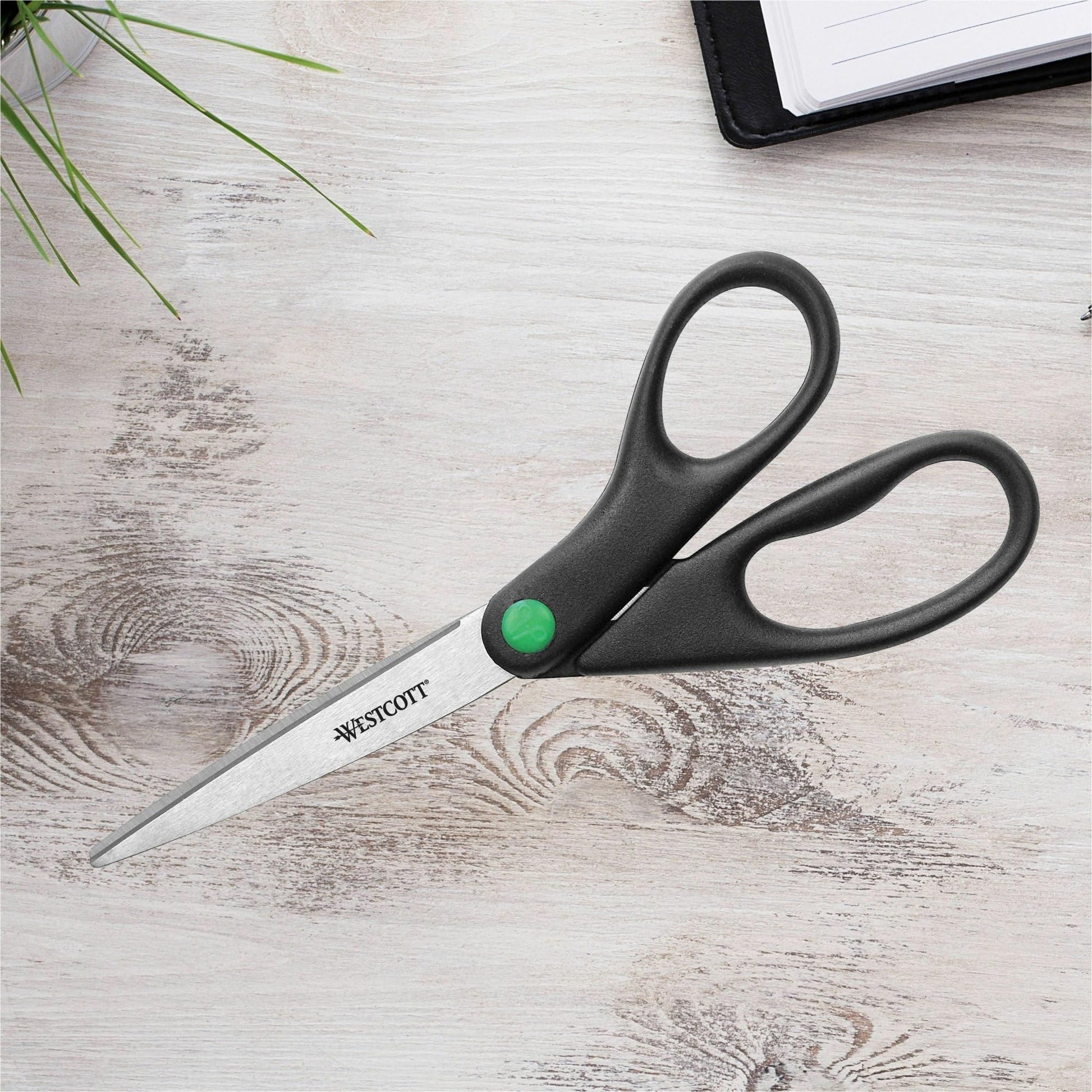 Wescott Kleenearth Recycled Stainless Steel Scissors, 8" Straight, Black (41418)