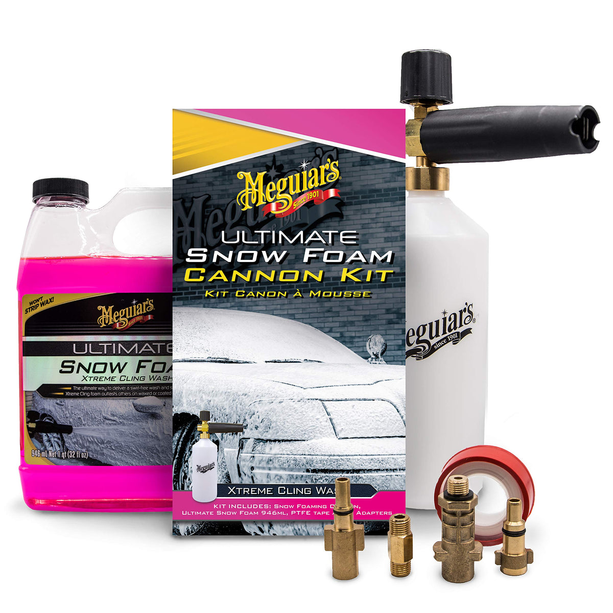 Meguiar's G194000EU Ultimate Car Snow Foam Cannon Lance Kit - Krcher, Nilfisk, Bosch Compatible - Includes Snow Foam, 946 ml