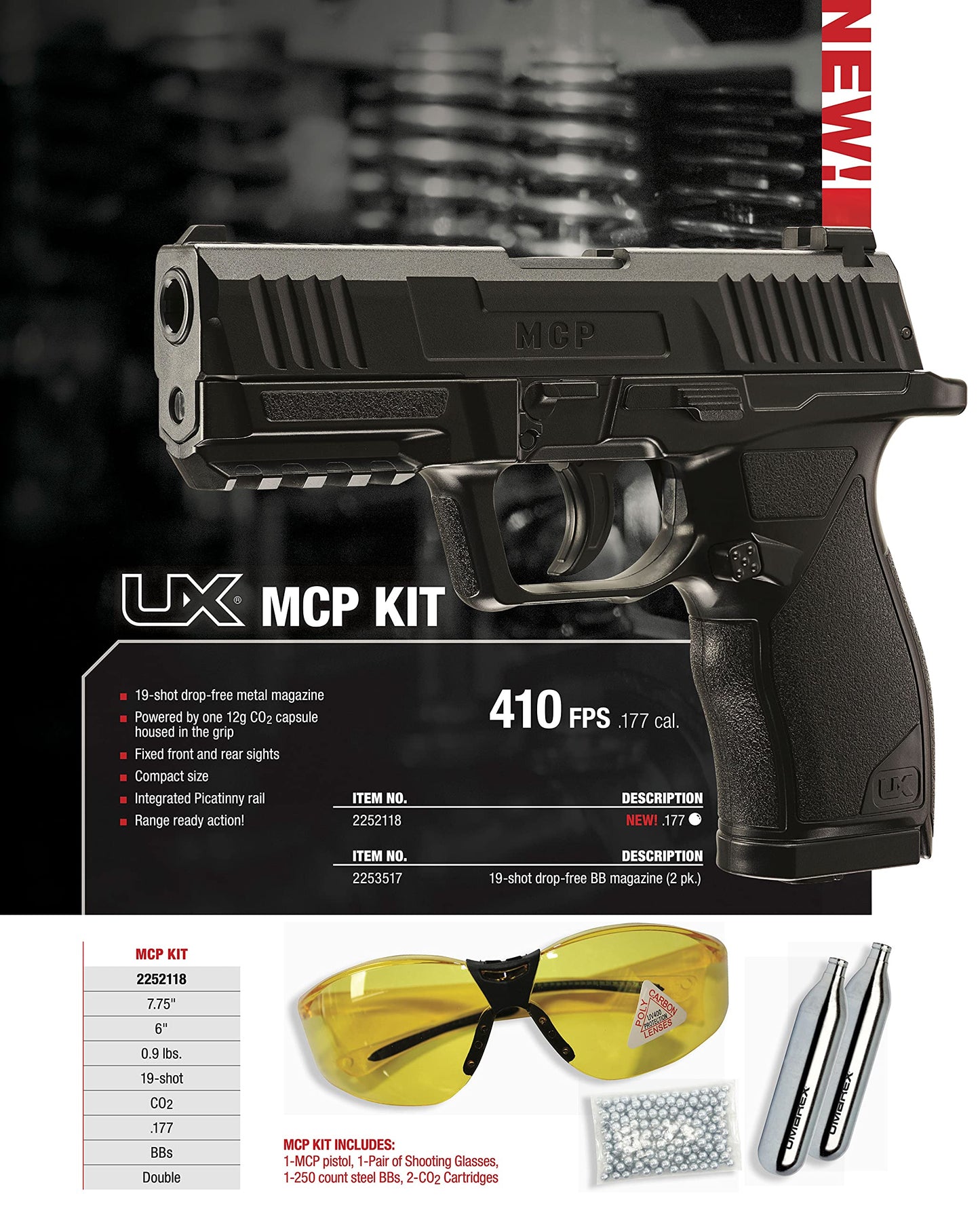 Umarex MCP .177 Caliber BB Gun Air Pistol Kit - Includes BBS, CO2 Cartridges, and Safety Glasses