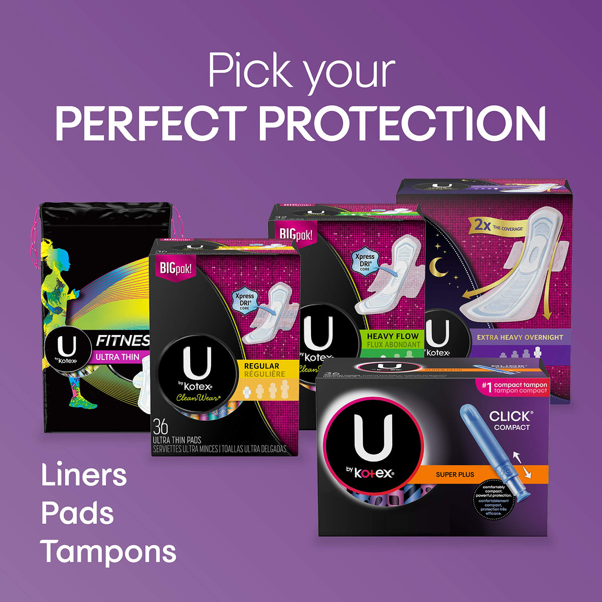U by Kotex Click Compact Tampons, Regular Absorbency, Unscented, 32 Count