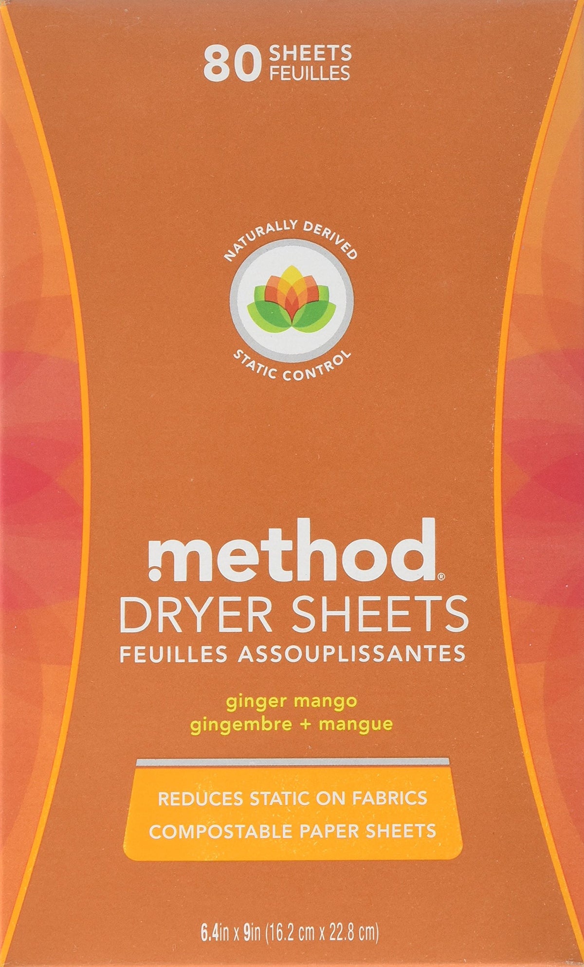 Method Dryer Sheets, Ginger Mango, 2 Pack - 80 Ct. Each (Total 160 Count)