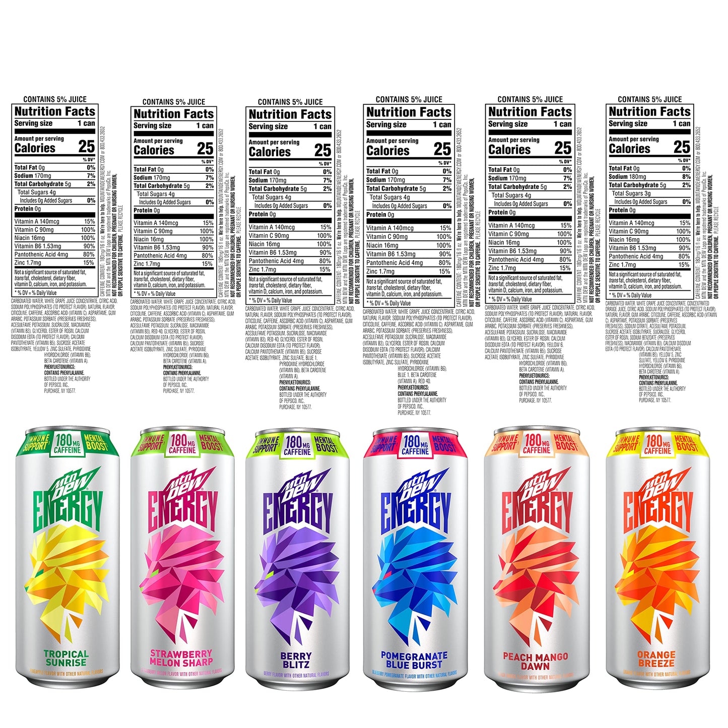 MTN DEW ENERGY 6 Flavor Variety Pack, 16 Fl Oz (Pack of 12) (Packaging May Vary)