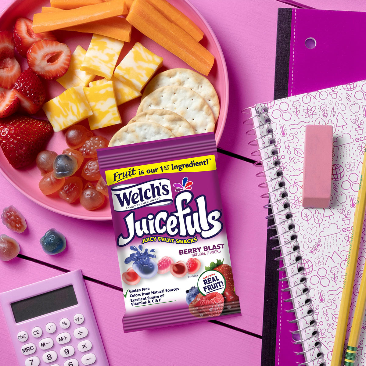 Welch's Juicefuls Juicy Fruit Snacks, Berry Blast, Fruit Gushers, Gluten Free, 4 oz Sharing Size Bags (Pack of 6)