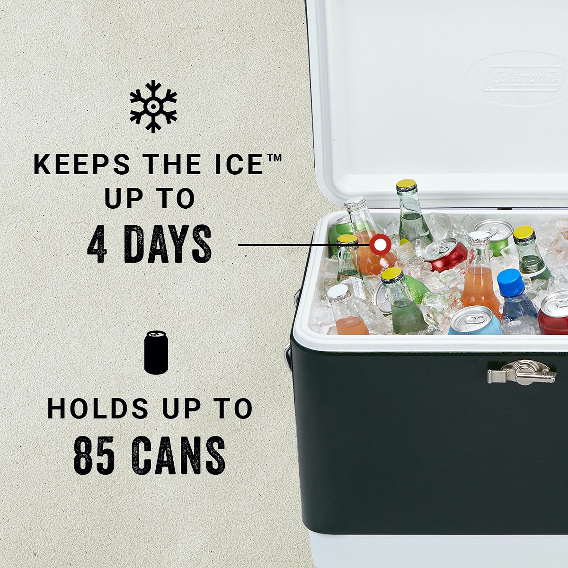Coleman Cooler | Steel-Belted Cooler Keeps Ice Up to 4 Days | 54-Quart Cooler for Camping, BBQs, Tailgating & Outdoor Activities