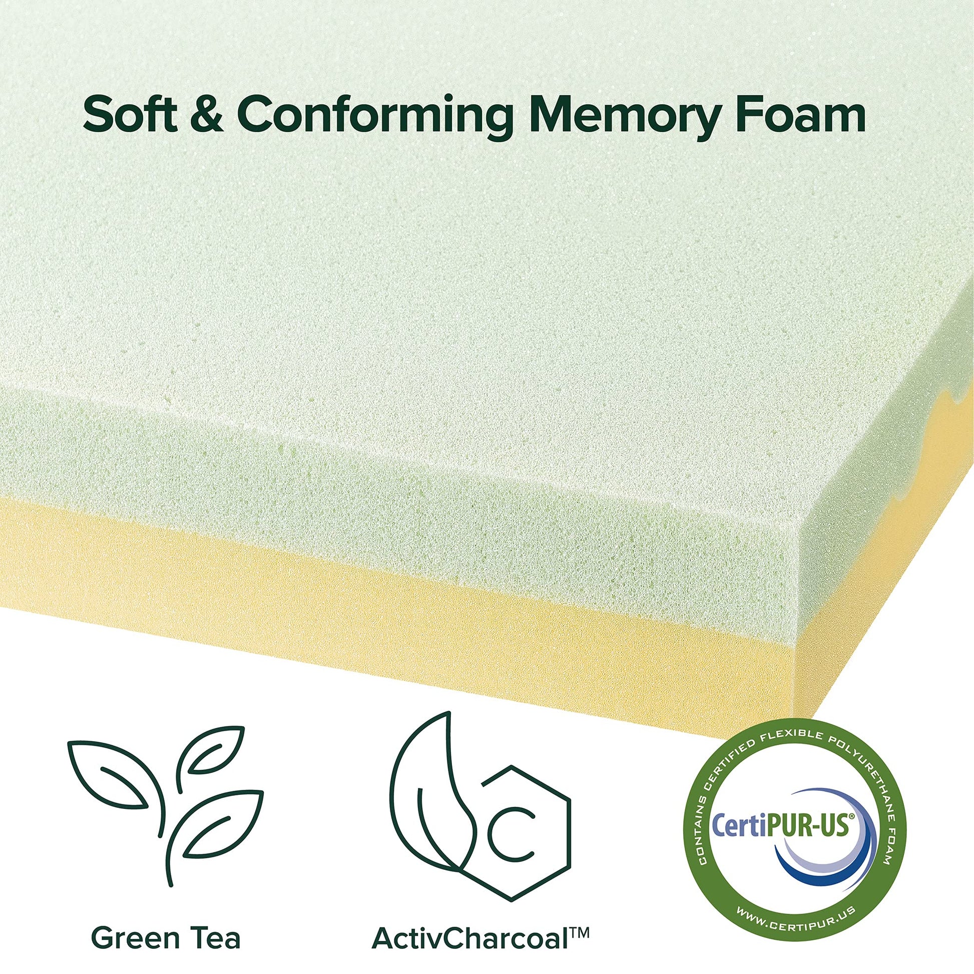 ZINUS 4 Inch Green Tea TorsoTec Memory Foam Mattress Topper, Pressure-Relieving, Lumbar Support, CertiPUR-US Certified, Queen