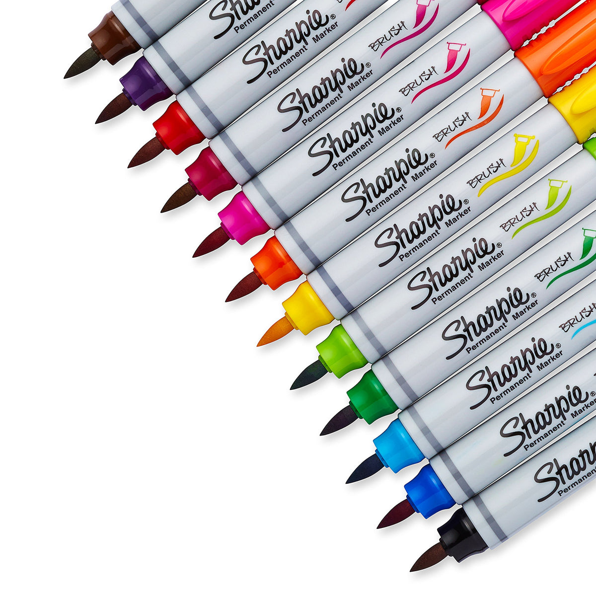 SHARPIE Permanent Markers, Brush Tip, Assorted, 12 Pack
