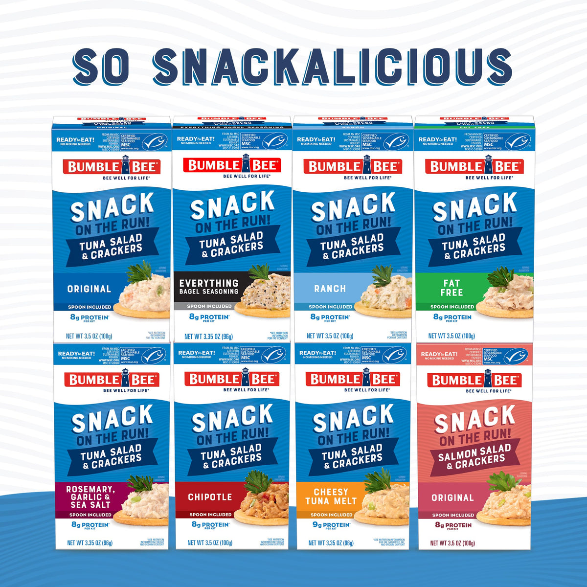 Bumble Bee Snack On The Run Salmon Salad with Crackers Kit (Pack of 12) - Ready to Eat Protein Snack Pack - 8g Protein per Box - Wild Caught MSC Certified Seafood