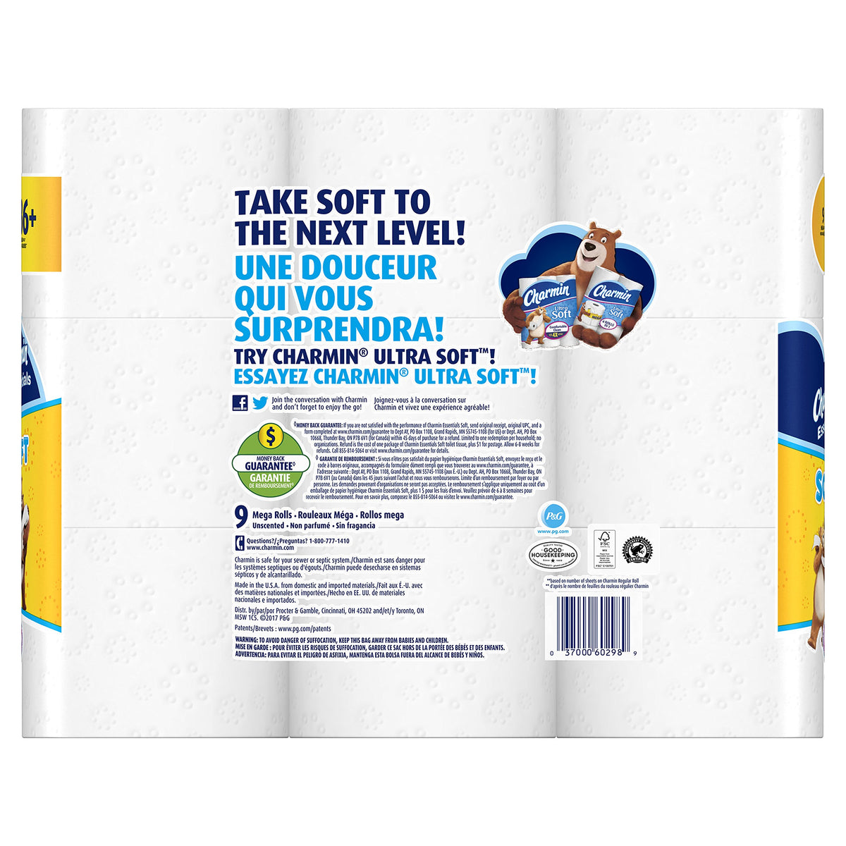 Charmin Essentials Soft Toilet Paper Mega Rolls, 9 ct
