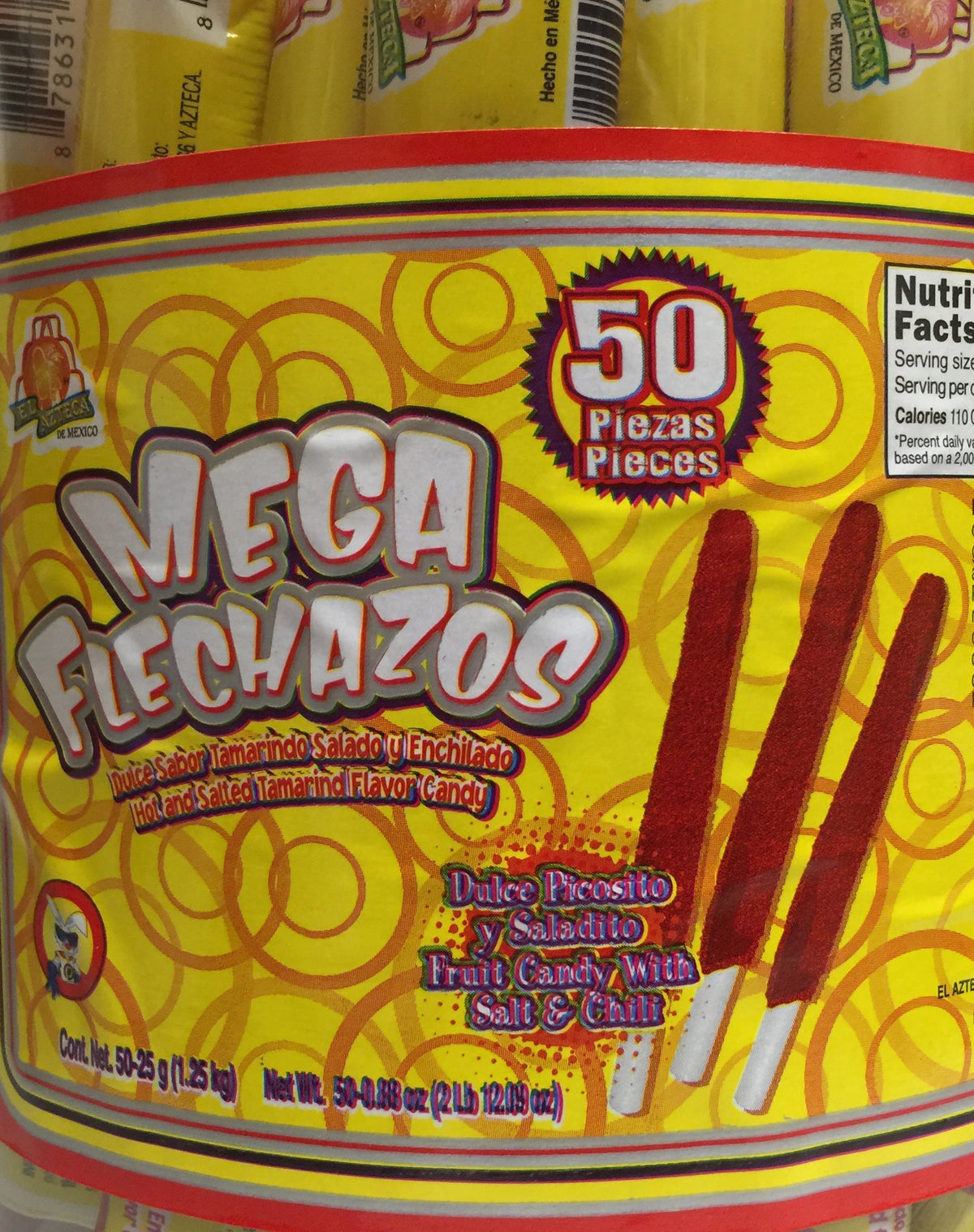 El Azteca Mega Flechazos Hot & Salt Tamarind flavor candy, 50 count
