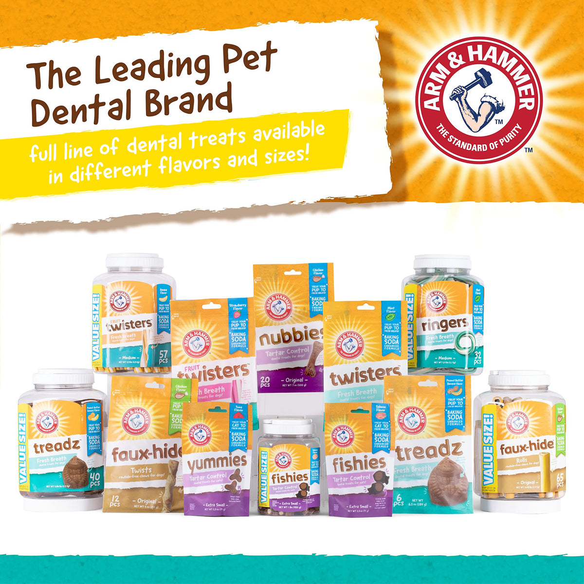 Arm & Hammer for Pets Ringers Dental Treats for Dogs Dog Dental Chews Fight Bad Breath & Tartar Without Brushing Fruity Banana Flavor in Dog Treat Bag, 5Ct Dental Dog Chews, (Pack of 24)