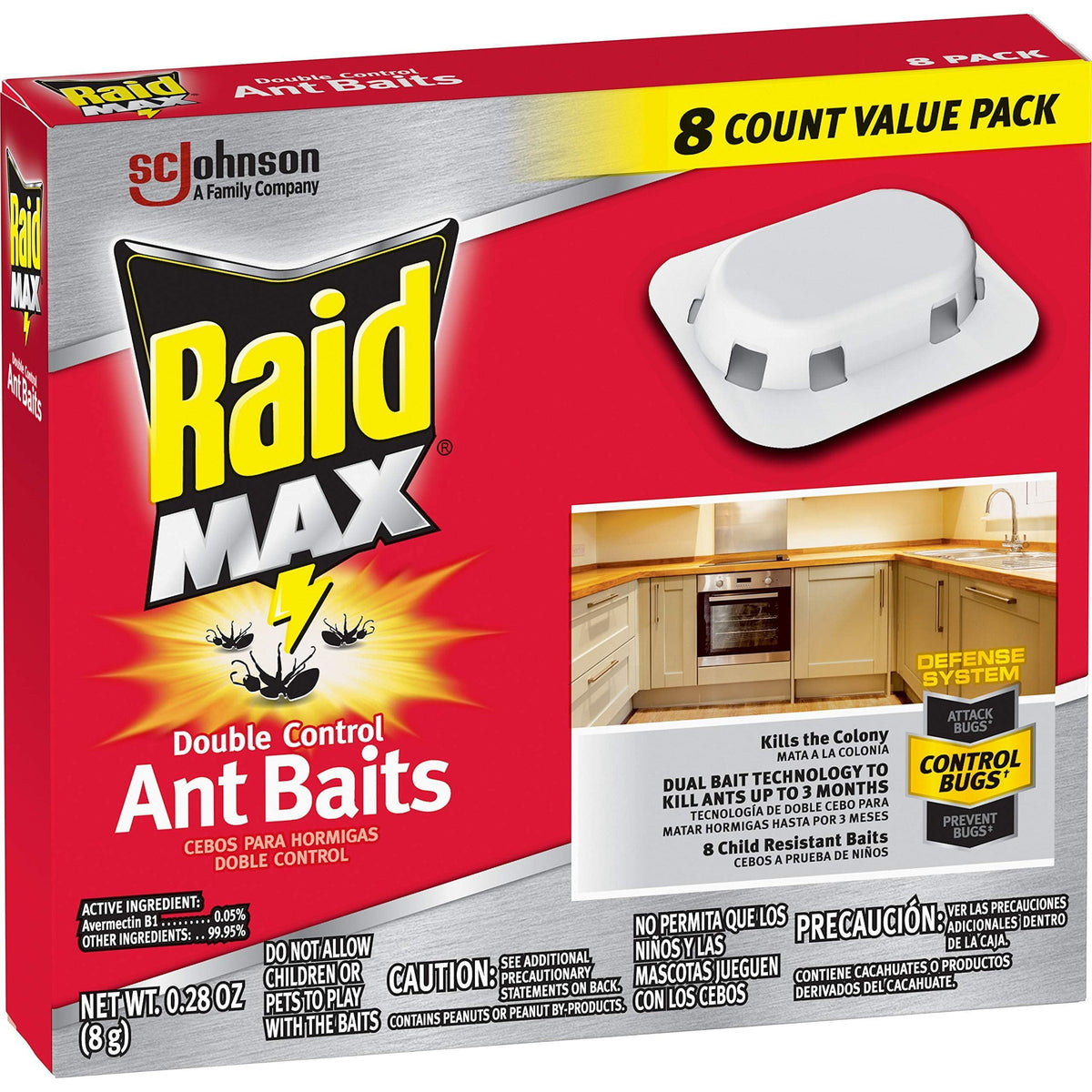 Raid Max Double Control Ant Baits, Household Use Defense System to Control Bugs, Dual Bait Technology 0.28 Ounce (Pack of 10)