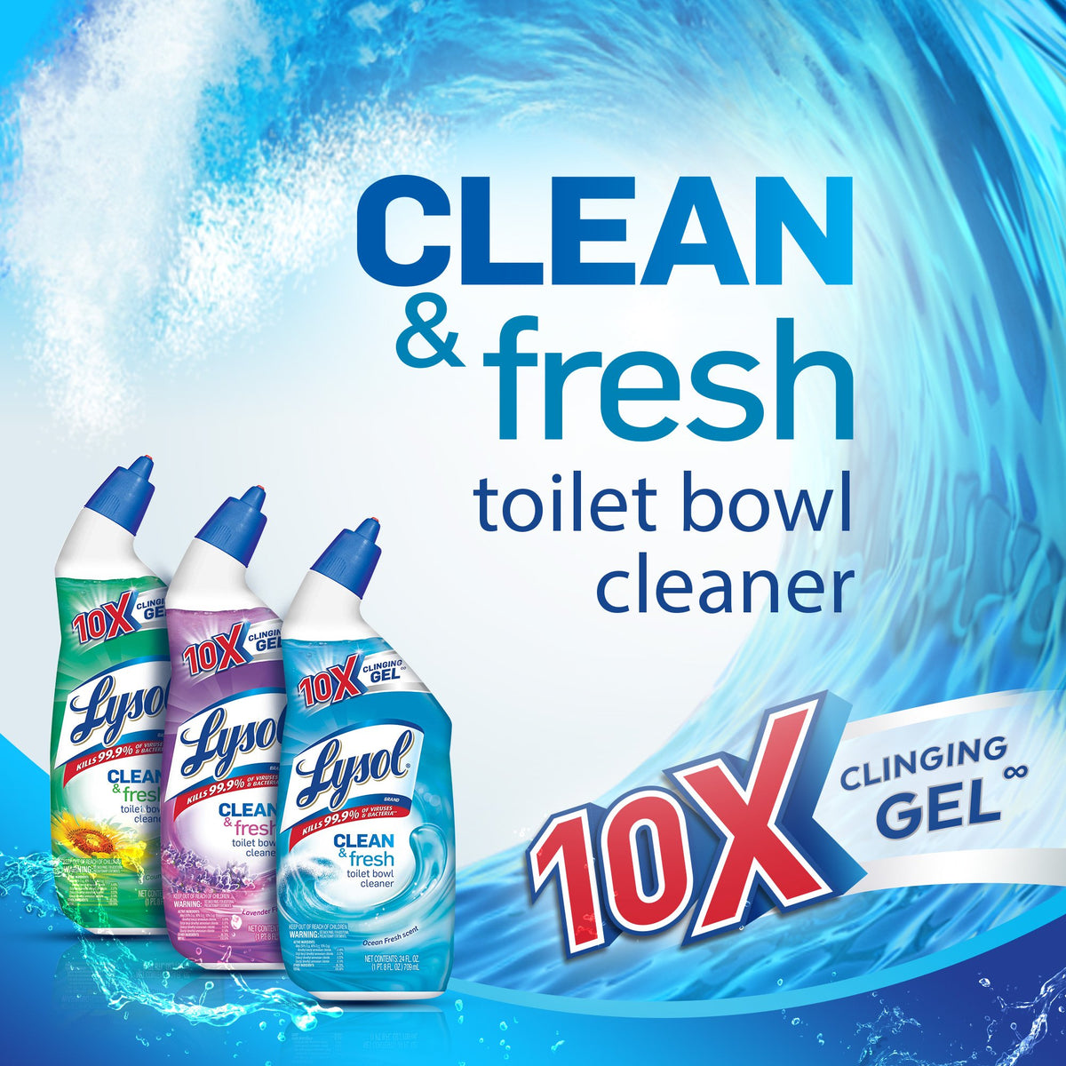 Lysol Power & fresh Toilet Bowl Cleaner, Forest Rain scent, 72 Fl. Oz, Pack of 3
