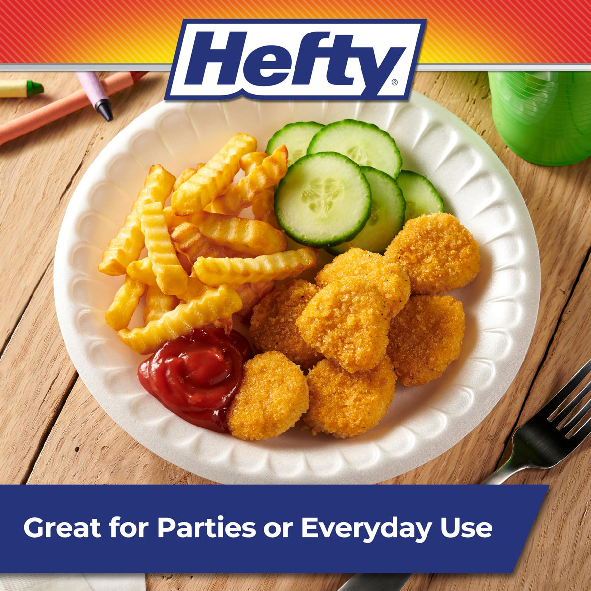 Hefty Everyday Soak-Proof Foam Plates, White, 8.875 Inch, 130 Count