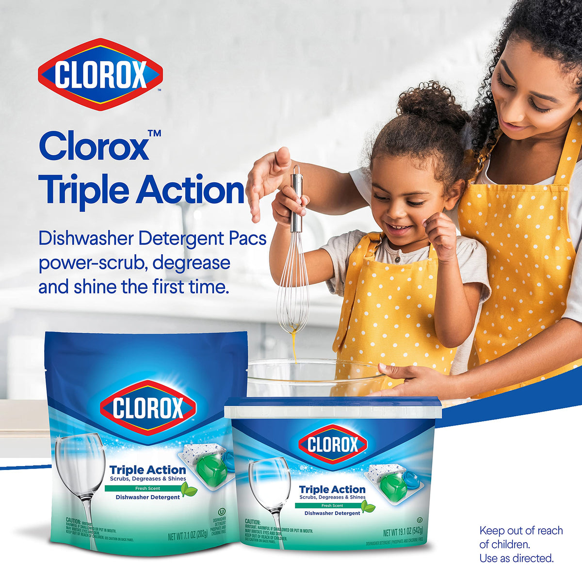 Clorox Triple Action Dishwasher Detergent Pacs, 43 Count (Case of 6, 258 Total Dishwashing Pacs), Fresh Scent