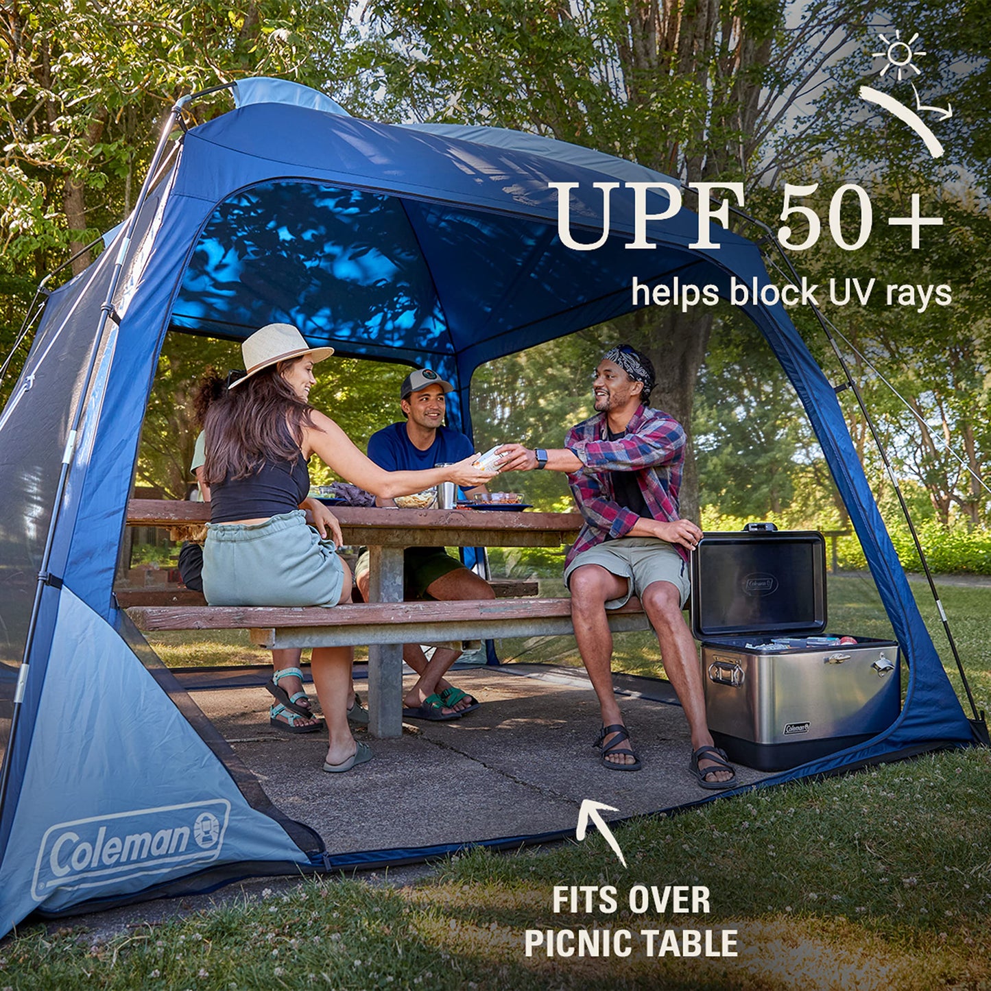 Coleman Skyshade Screen Dome Canopy Tent, 10 x 10 Shade Canopy, UPF 50+ Outdoor Canopy Tent for Camping, Tailgating, and Beach Shade, Blue Nights