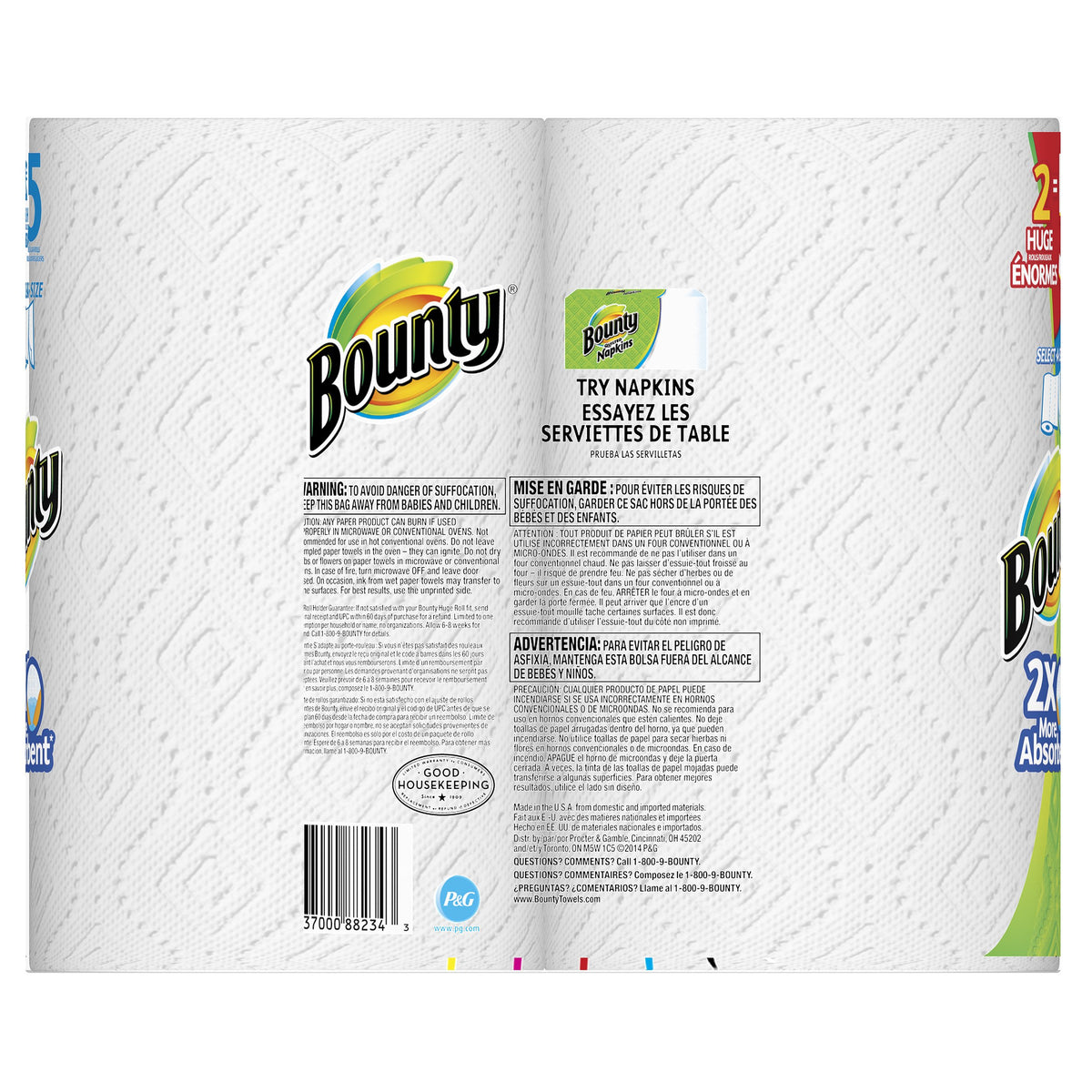 Bounty Select-A-Size Paper Towels, White, 2 Huge Rolls