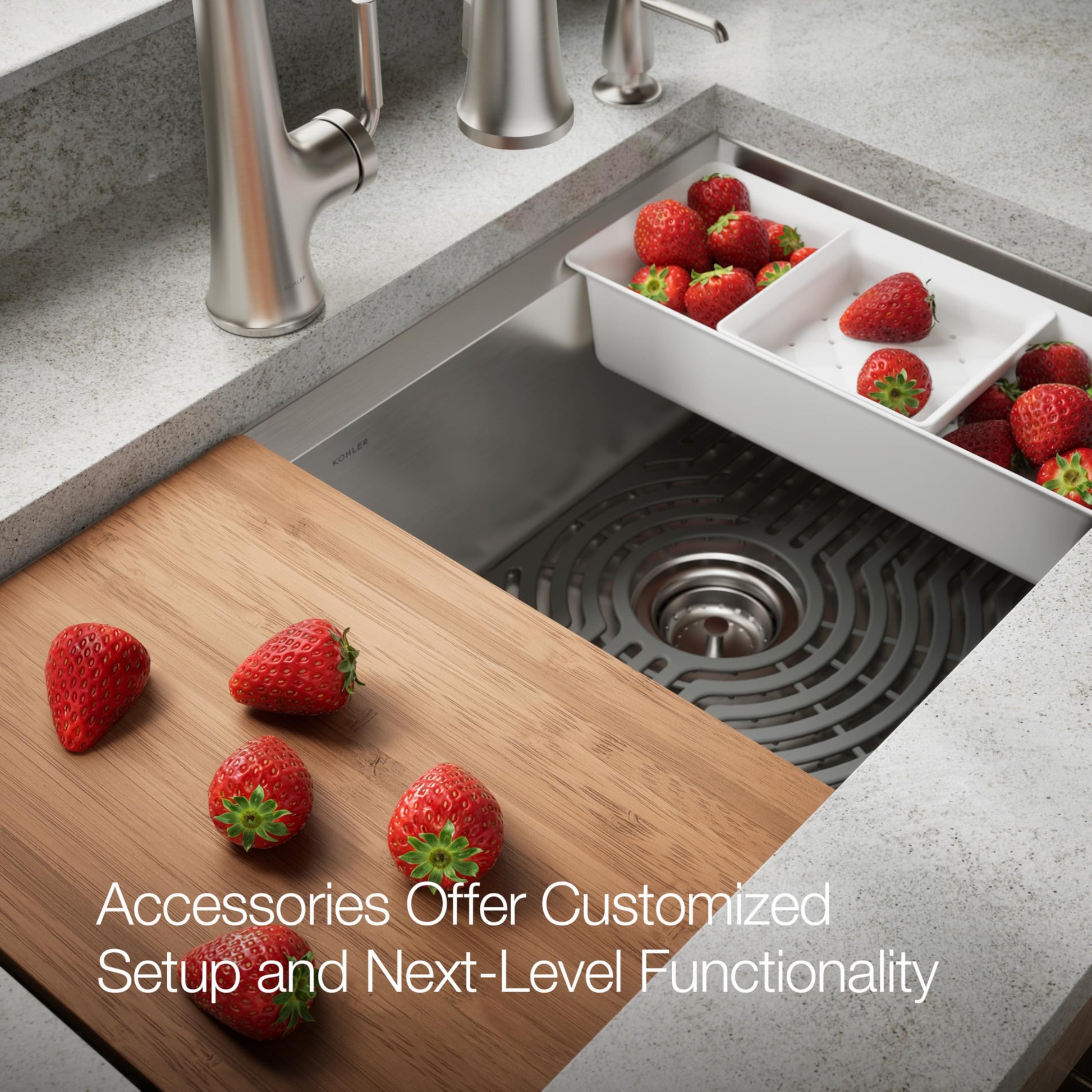 KOHLER Task Smart Divide 33" Top-/Undermount Double-Bowl Workstation Kitchen Sink, Includes Accessories, Stainless Steel, 2 Faucet Holes, K-80085-2PC-NA