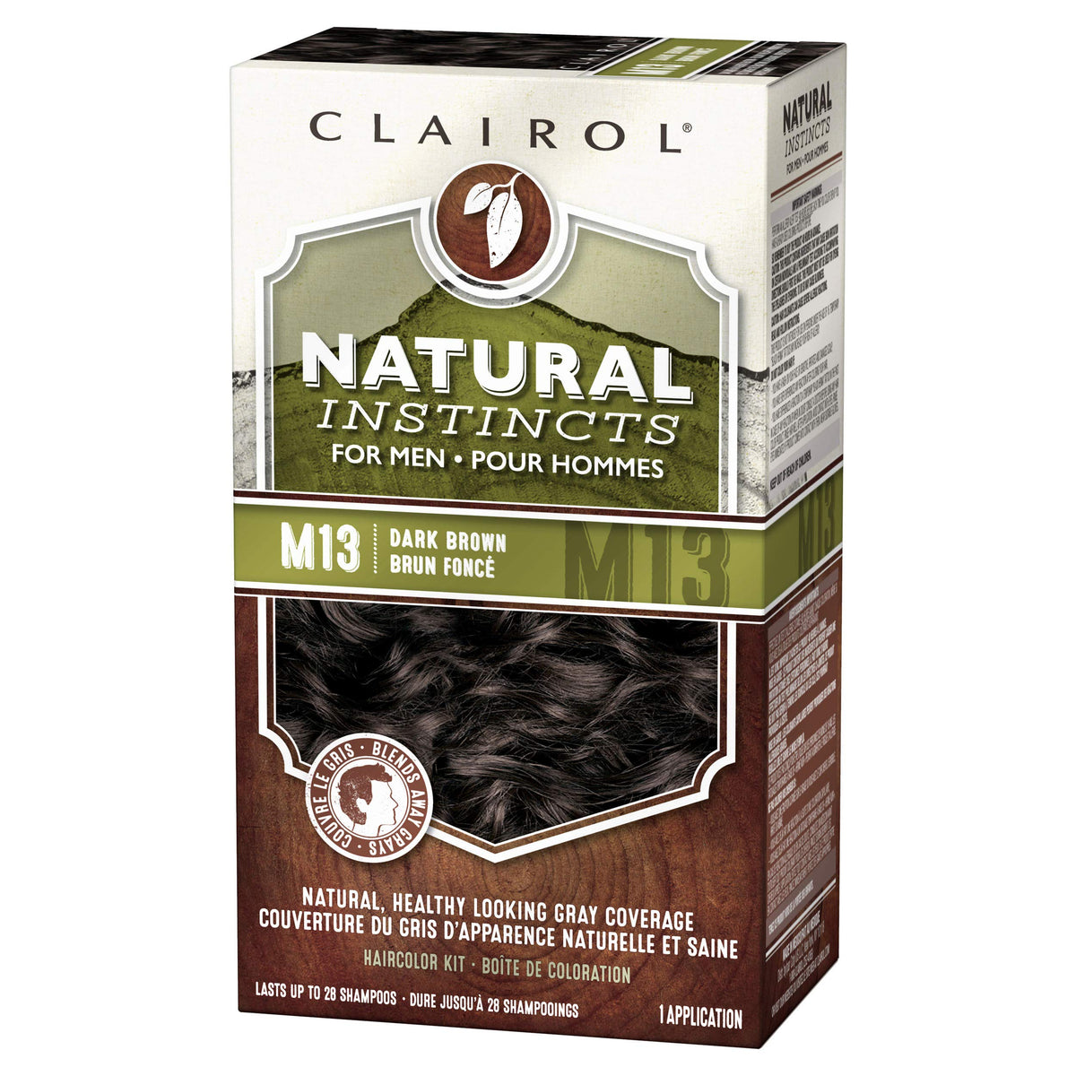 Clairol Natural Instincts Semi-Permanent Hair Dye for Men, M13 Dark Brown Hair Color, Pack of 1