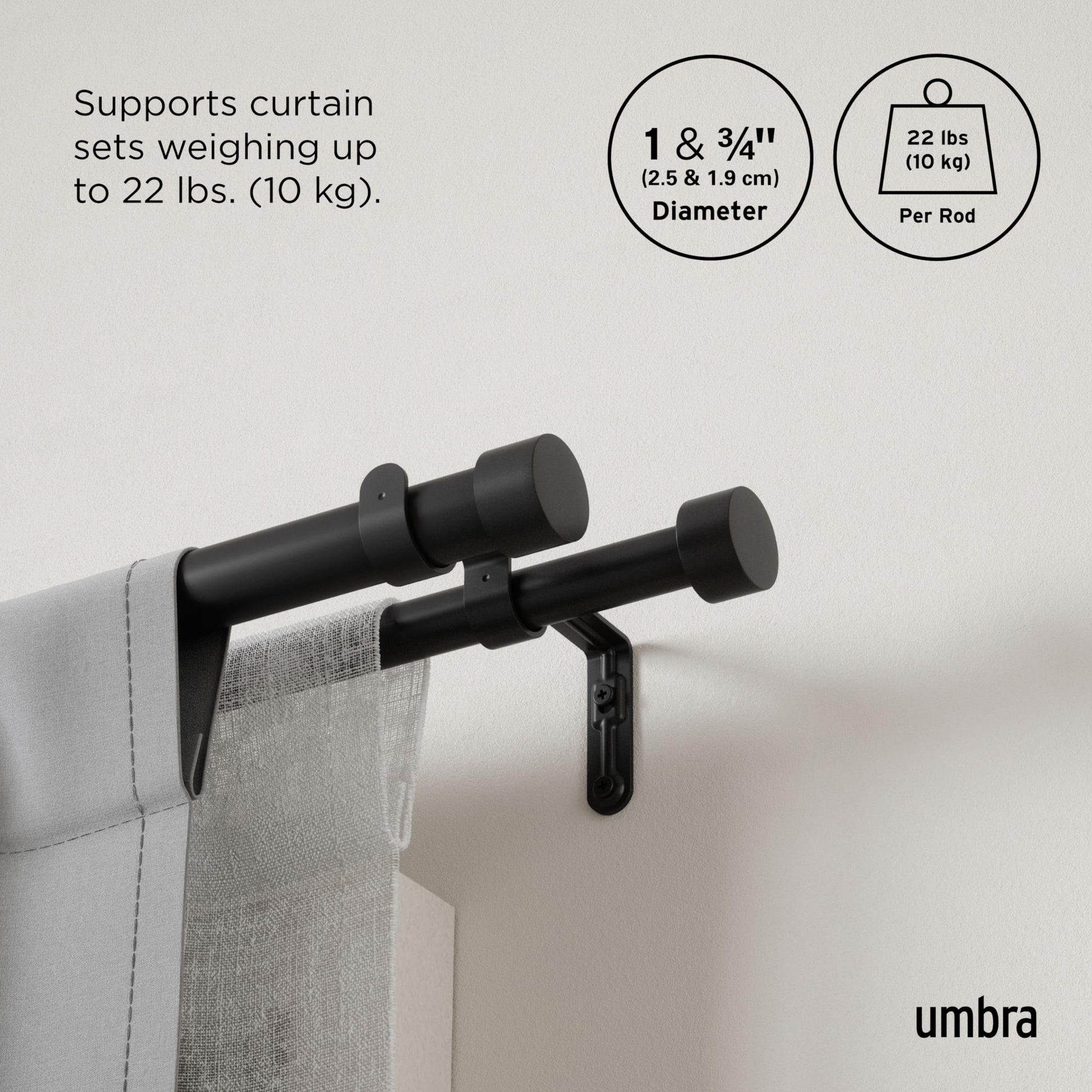 Umbra 1014401-111 Cappa Double Curtain Rod - Modern Telescopic Curtain Rod 66-120