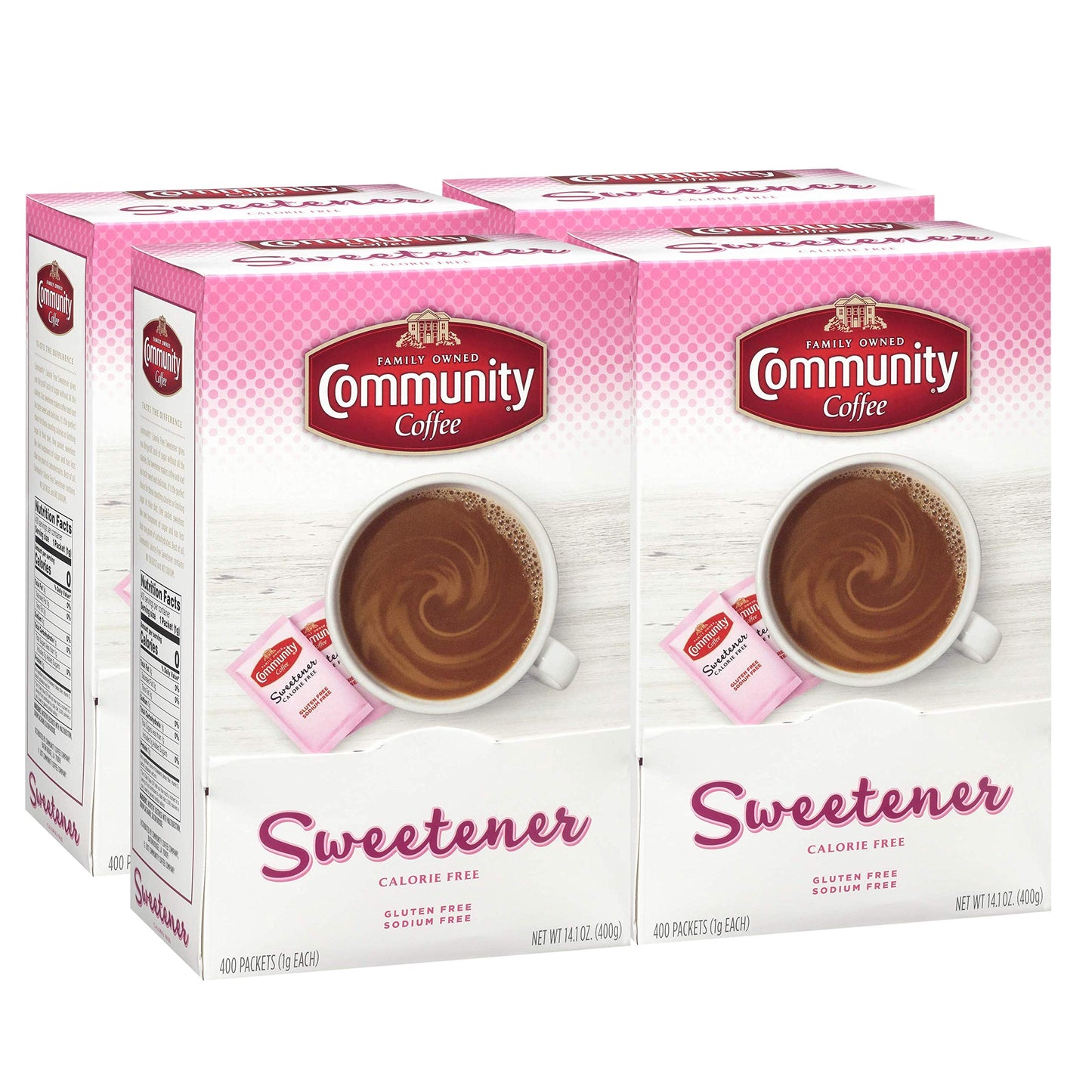 Community Coffee Pink Sweetener Packets, 1600 Count, 400 Count (Pack of 4)