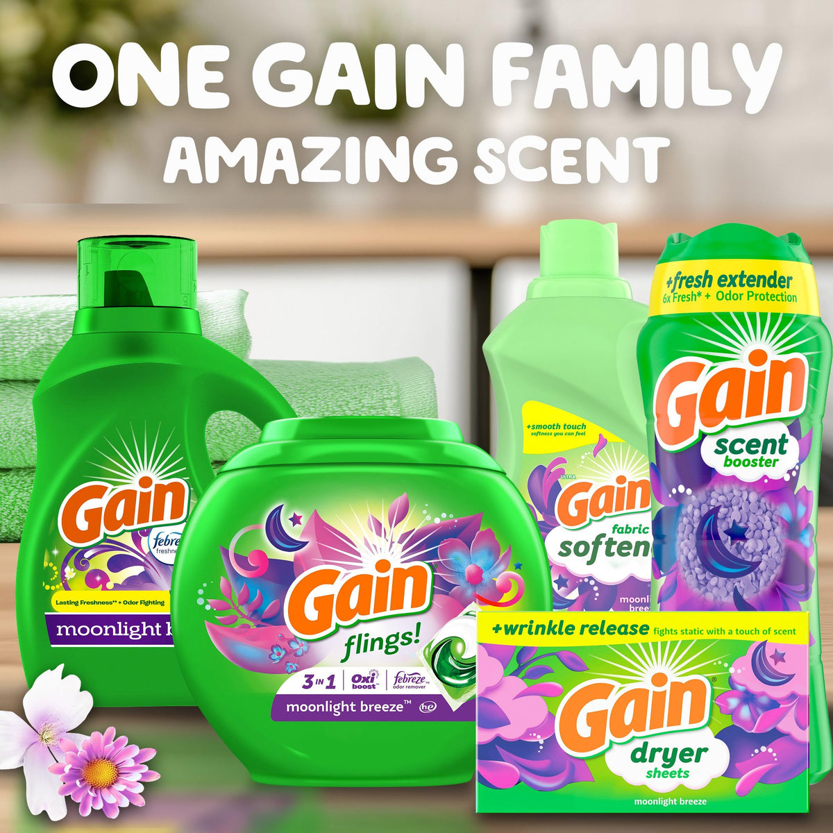 Gain Liquid Laundry Washing Detergent, Moonlight Breeze Scent 113 fl oz, 78 Loads, Lasting Freshness + Powerful Cleaning and Odor Fighting ingredients