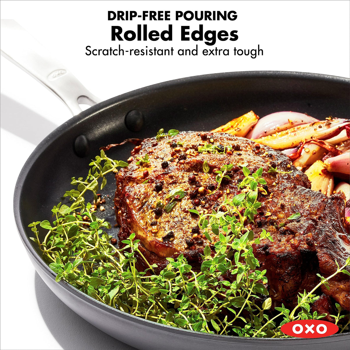 OXO Enhanced 8" Frying Pan Skillet, PFAS-Free Ceramic Nonstick, Durable Hard Anodized Cookware, Scratch Resistant, Stainless Steel Handle, Good Grips, Dishwasher/Oven Safe, Black